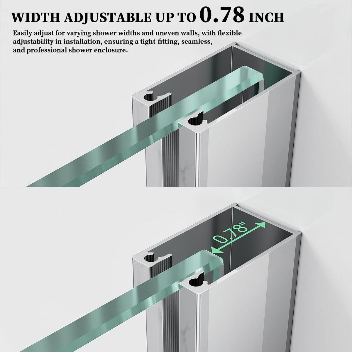 AquivaCoast 51.2-52" W x 74" H Hinged Swing Shower Door, Pivot Frameless Shower Door with 5/16"(8mm) Clear SGCC Tempered Glass, Magnetic Closing, Chrome