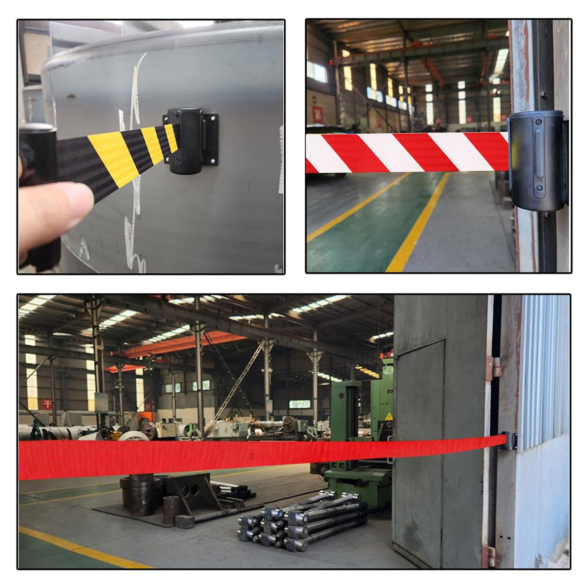 Retractable Red Safety Barrier Tape - 16.4FT Carbon Steel Housing, Complete with Mounting Accessories, Perfect for Crowd Control, Events, and Construction Sites