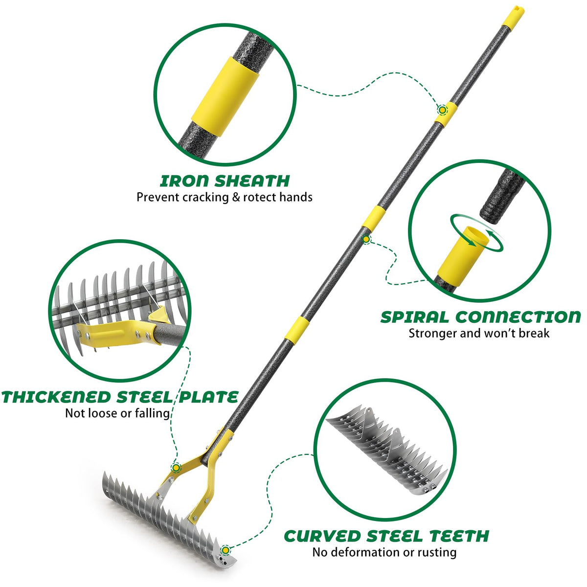 Thatch Rake,70 Inch Heavy Duty Lawn Thatching with Adjustable Stainless Steel Handle,Multiple Garden Rake for Leaves,Lawn Loosening Soil,Backyard,Garden