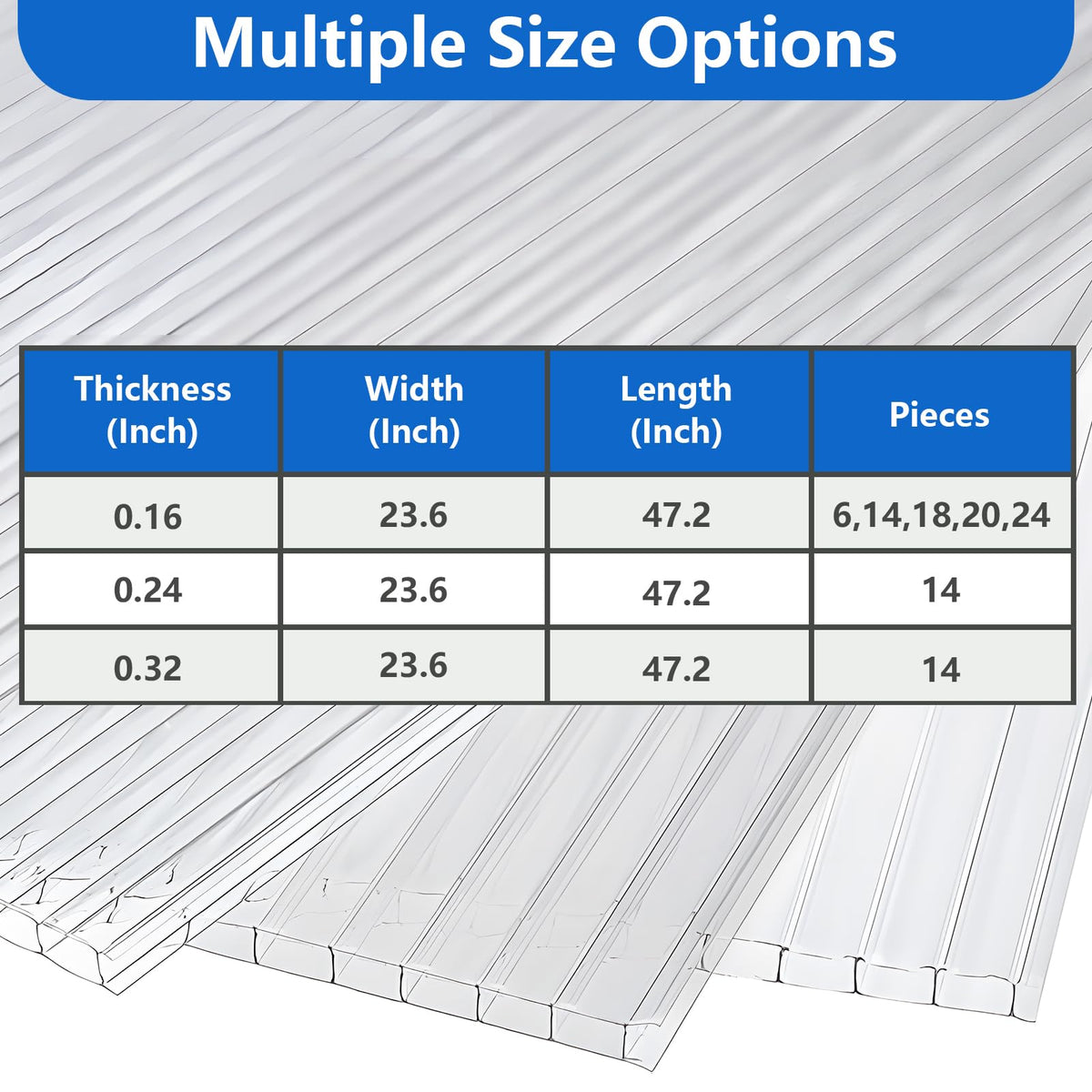 DGSL 18 Pcs Polycarbonate Greenhouse Panels, 4' x 2' x 0.16'' Twin-Wall Panels, Polycarbonate Sheet for All Weather Outdoor Garden and Greenhouse Covering
