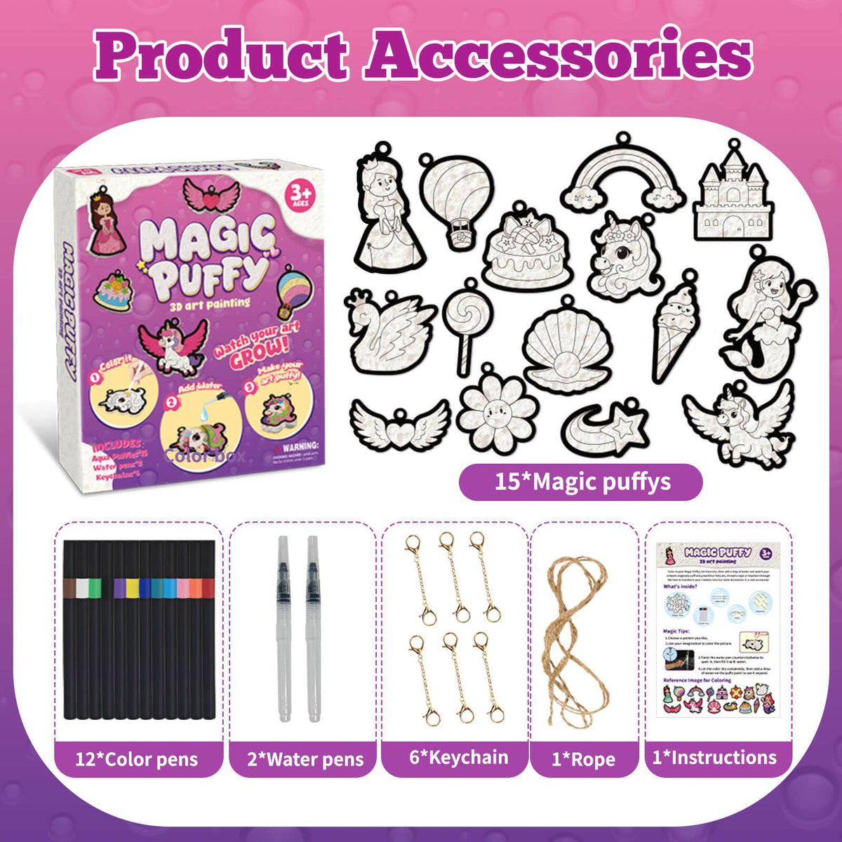 Dolanus Arts and Crafts Kits -3D Art Puffs Sponge Magic Painting, Birthday Gift for 4 5 6 7 8 9 Year Old Girl, Toys for Girls Ages 4-10, DIY Color & Inflate Activity, Travel & Creative Gifts
