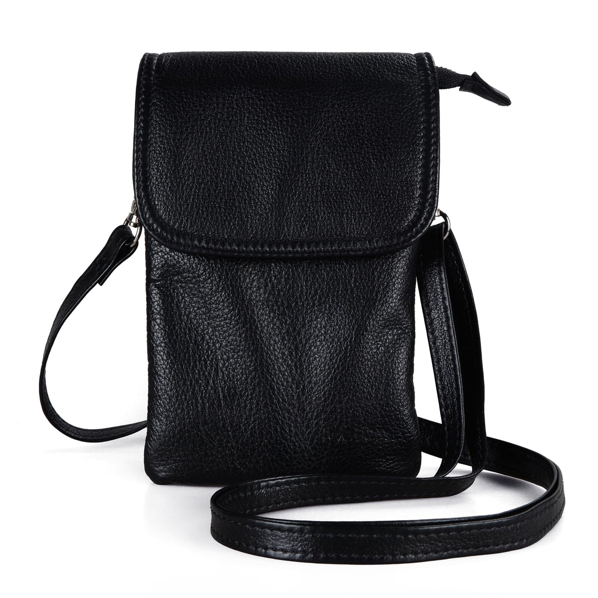 befen Black Genuine Leather Small Crossbody Bags for Women, Cell Phone Purse for Women for Travel