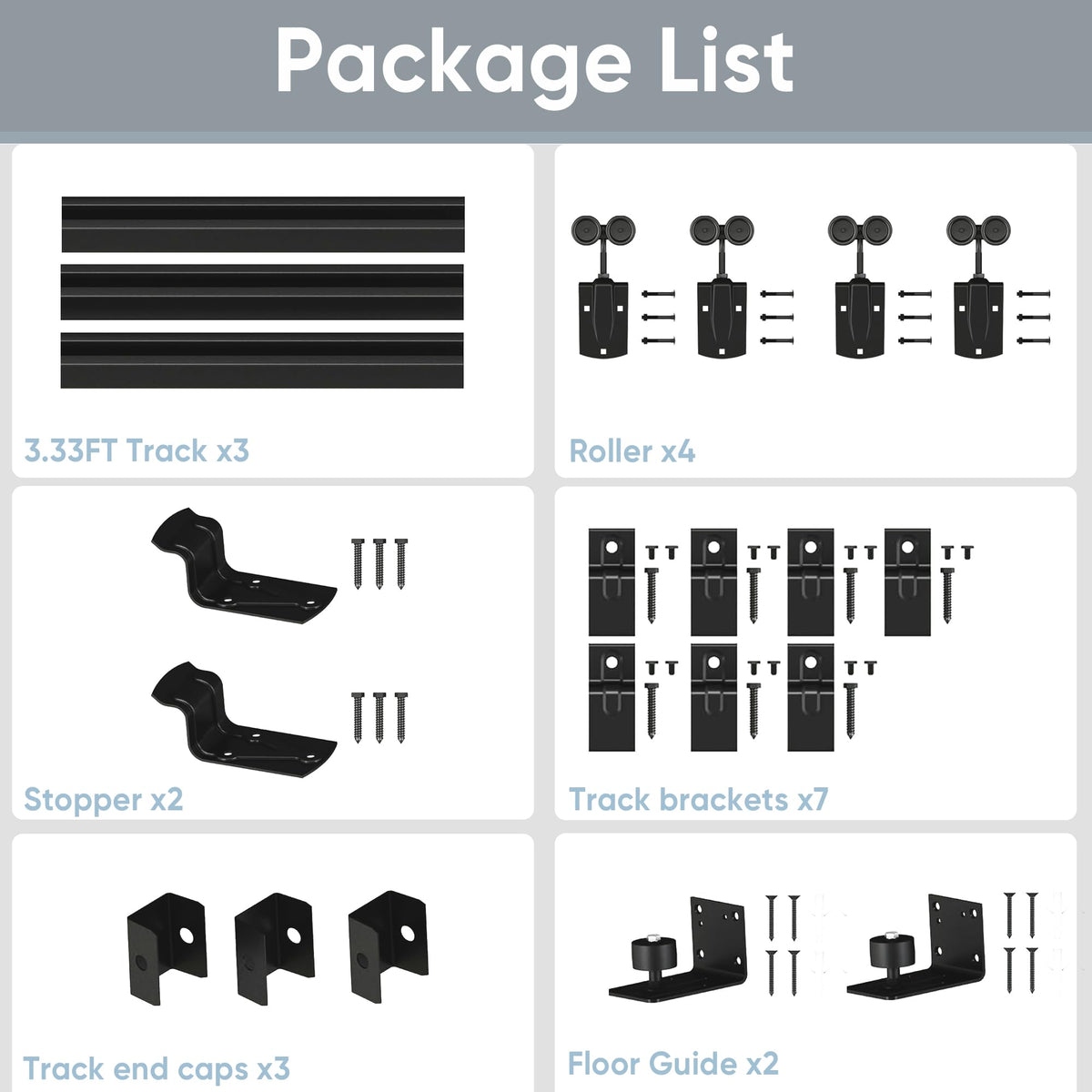 JUBEST 10FT Box Rail Exterior Barn Door Hardware Kit, Heavy Duty Sliding Door Track Kit Wall Mount Door Hardware Kit for Two Doors System(Doors Not Included), Black