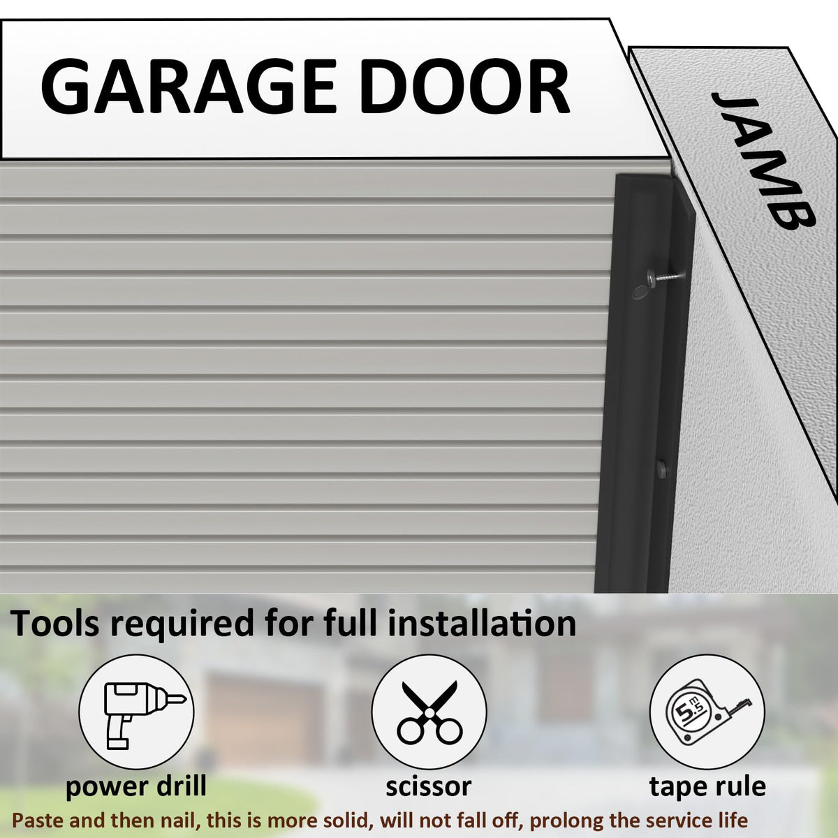 Greymond Garage Door Weather Stripping, 40 FT Black Garage Door Side and Top Seal Trim, Universal Adhesive Backed Garage Door Rubber Seal Strip Replacement
