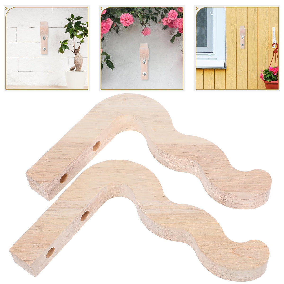 KESYOO 2pcs Wooden Plant Hangers Wall Hooks for Indoor Outdoor Garden Flower Pot Brackets Wind Chime Lantern Hanging Rack