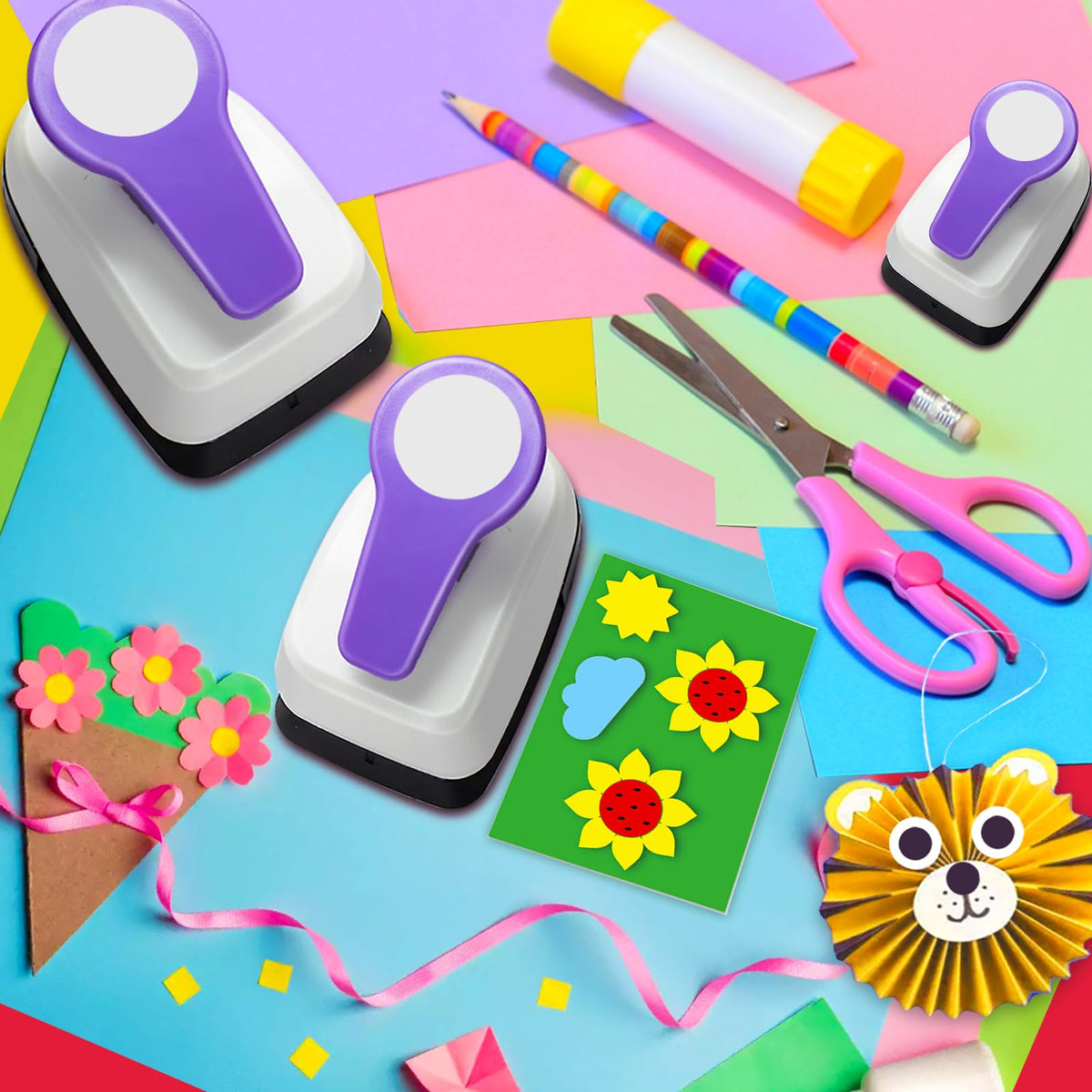Craft Circle Hole Punch, 3pcs Different Size of Scrapbooking Punches Crafting Designs for Office Supplies, Card Making, DIY Albums Photos, Circle Cutter for Scrapbook Crafts Purple