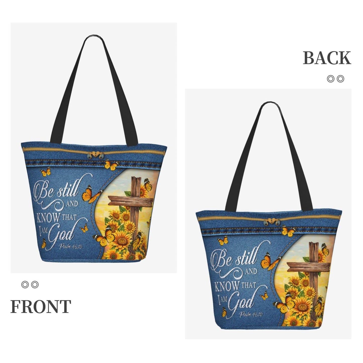 Sunflower Butterfly And Cross Bible Print Tote Bag Christian Gift Bible Women'S Handbag Christian Gifts Zippered Inspirational Tote Bags For Women Bible Verse Shoulder Bag Art Tote For Fit Work