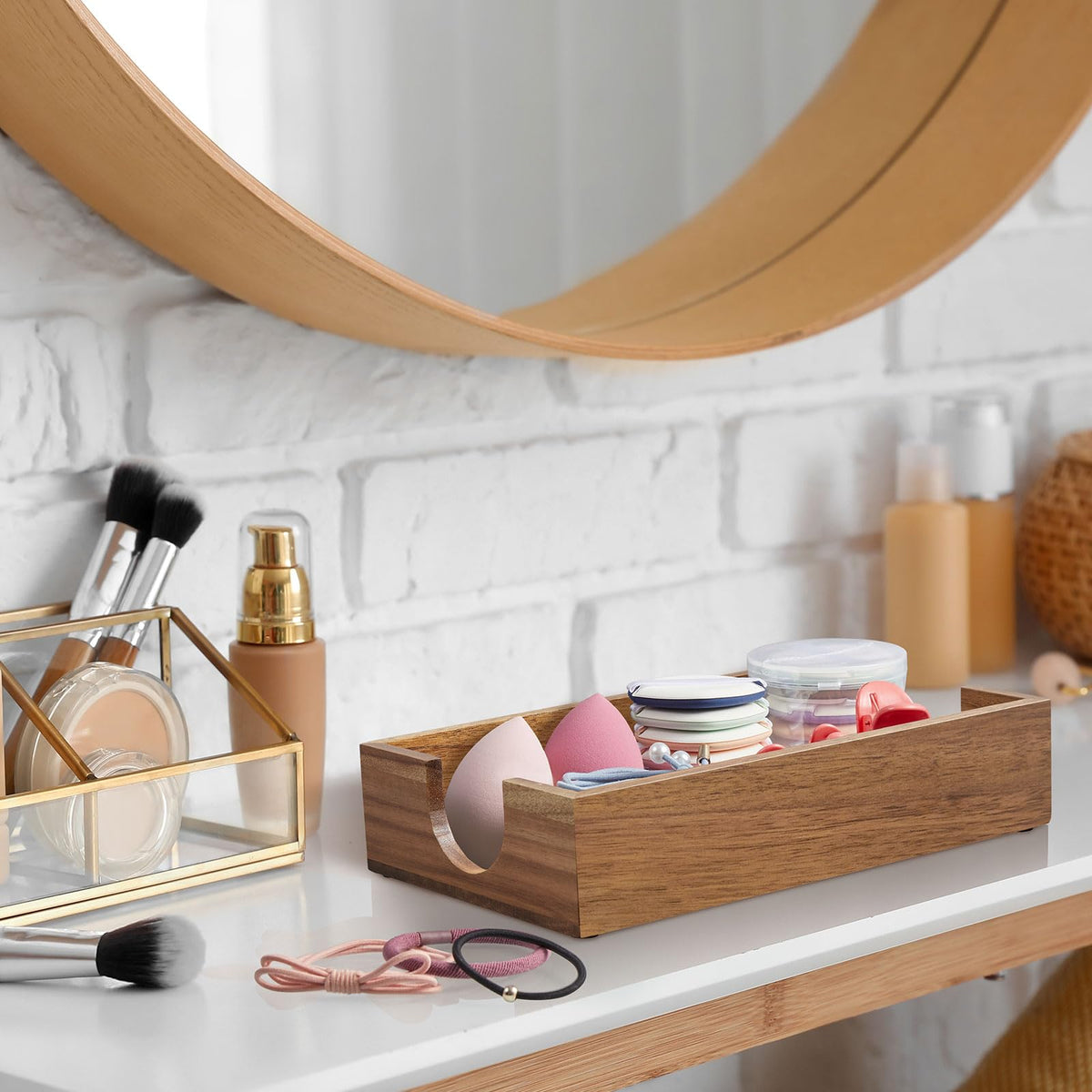 Napkin Holder for Bathroom, Acacia Wooden Guest Towel Holder Tray for Bathroom Bundle Bivvclaz Pencil Pen Holder for Desk, Acacia Wood Office Desk Organizers and Accessories