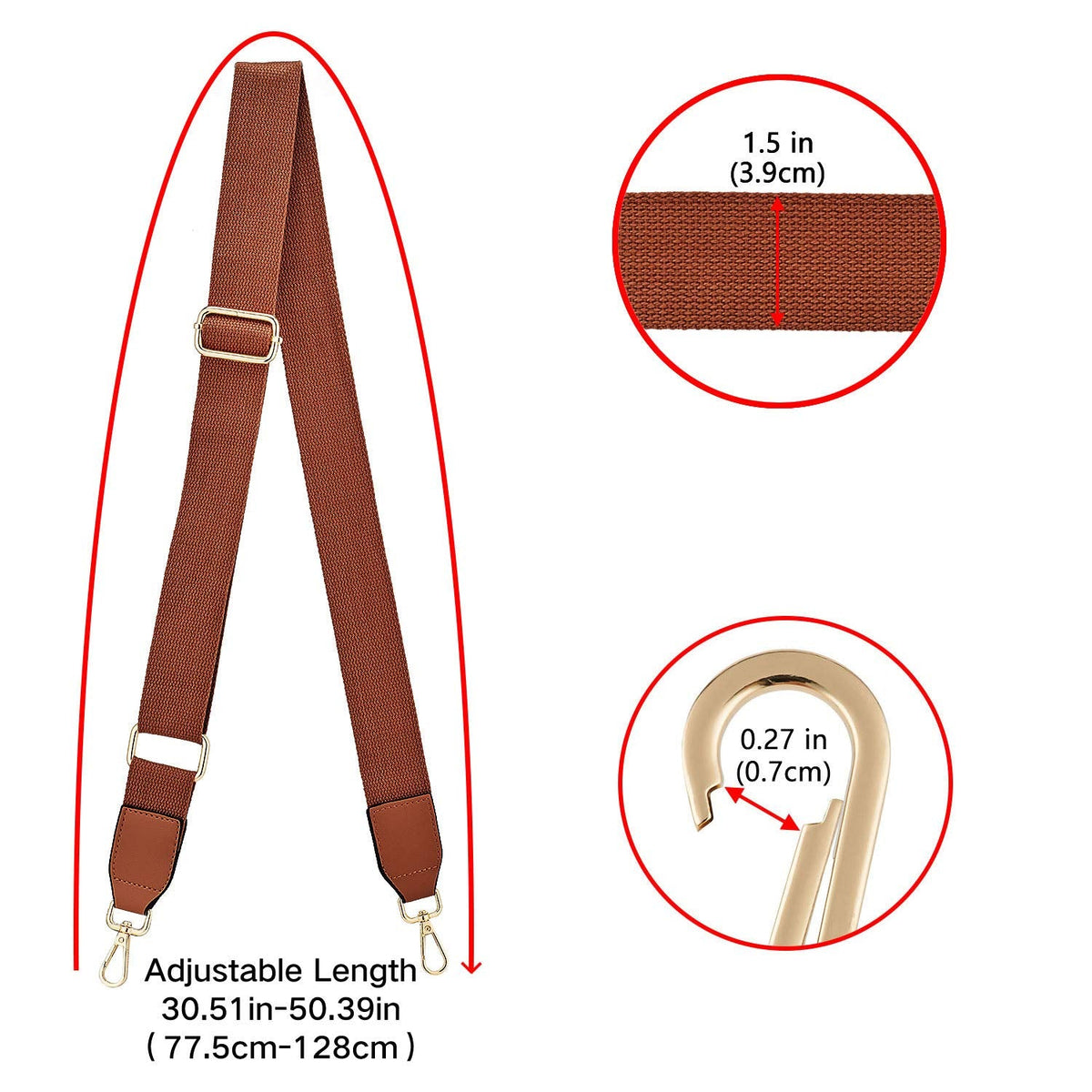 DEVPSISR Wide Shoulder Purse Strap Replacement Adjustable Belt Canvas Bag Crossbody Handbag (Leather Buckle-Coffee)