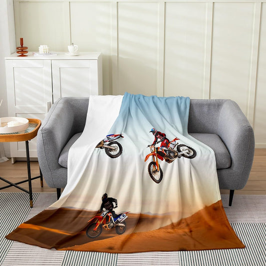 Erosebridal Dirt Bike Blanket for Boys,3D Motocross Print Throw Blanket,Motorcycle Biker Fleece Blanket Lightweight,Extreme Sport Fuzzy Blanket 40x50 Inch
