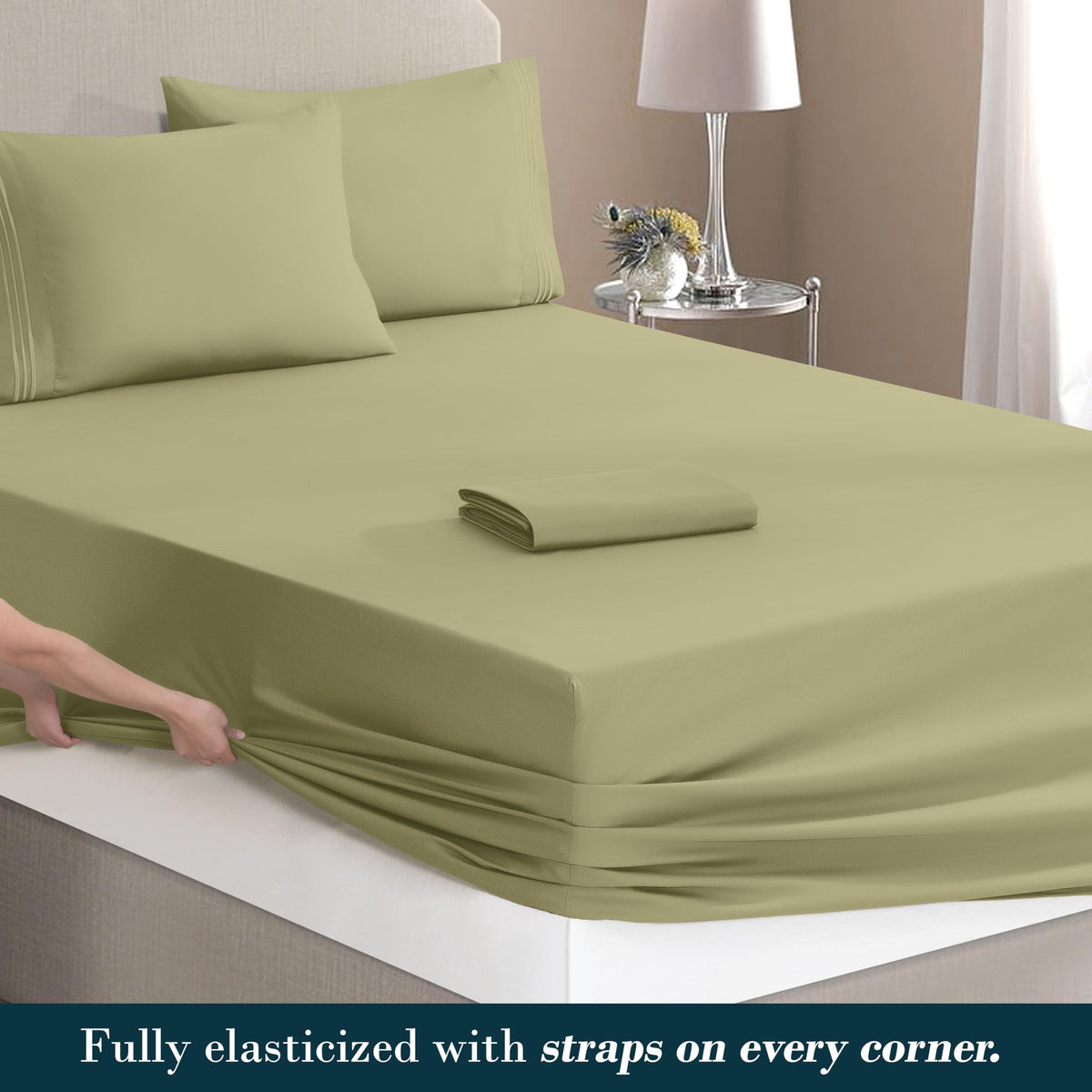 Mocassi Full Size 4-Piece Bed Sheet Set - 1800 Premium Hotel Quality Microfiber 18-24 Inches Extra Deep Pocket Fitted Sheet- Luxury Soft, Breathable, Wrinkle, and Fade Resistant, Sage Green