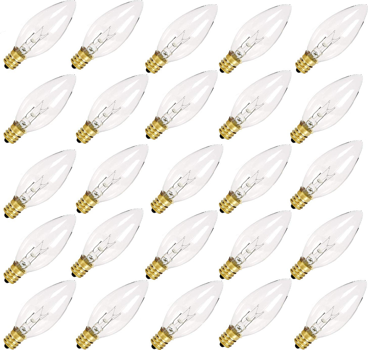 25 Pack Clear Torpedo Tip Candle Light Bulbs, C26 Clear Incandescent Replacement Bulb for Electric Window Candles Lamps, Night light, C7/E12 Candelabra Base Chandelier Light Bulbs, 120V 7 Watts Bulbs
