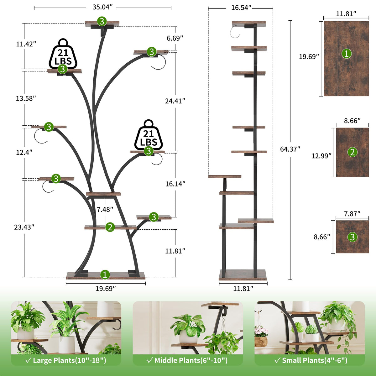 Plant Stand Indoor with Grow Lights - Lighted Plant Shelf Indoor, 64" Tall Corner Plant Stands for Indoor Growing, 10 Tier Flower Display Shelf, Large Tree-Shaped Holder for Home, Living Room, Black
