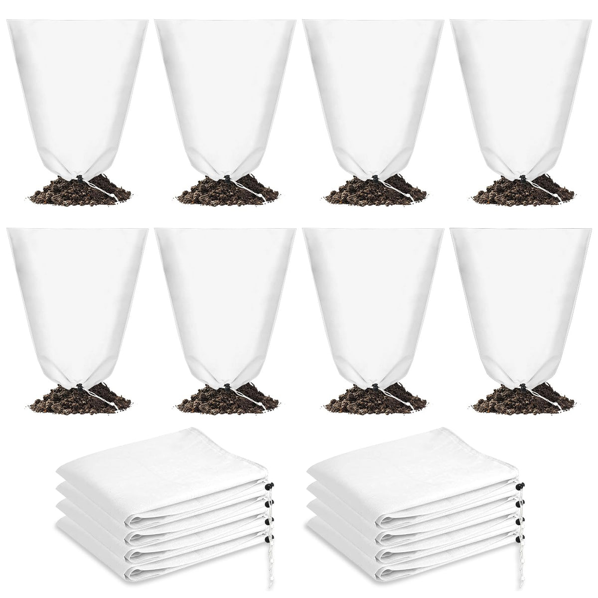 8 Pcs Winter Plant Covers Freeze Protection, 39.4x23.6 Inch Horizontal Shrub Tree Plant Protection Bags with Drawstring Plant Protector Shrub Frost Blanket for Winter Outdoor Garden Potted Plants