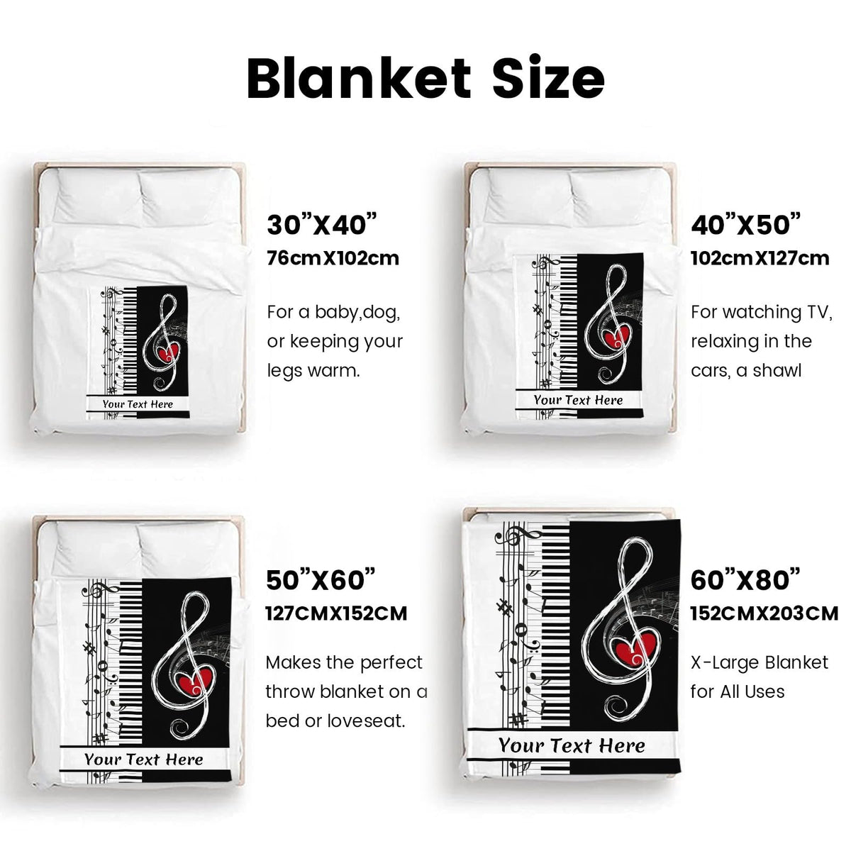 Piano Note Blankets and Throws, Customized Blanket with Name, Soft and Comfortable, 30" x 40"