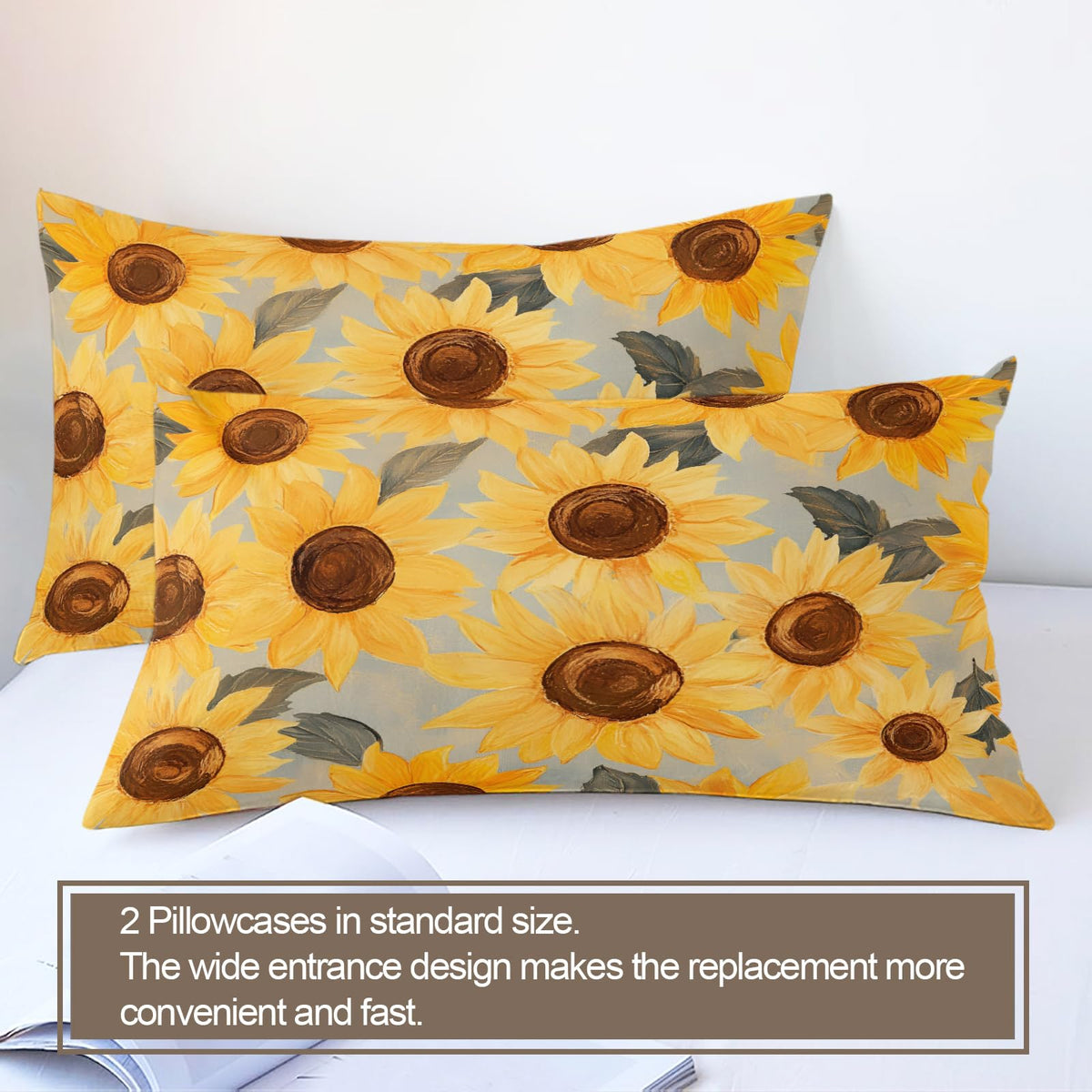 PAISUOQ Sunflowers Duvet Cover Queen Size, Rustic Florals Bedding Sets, 3 Piece, Soft Microfiber Patterned Comforter Cover with Zipper Ties & 2 Pillowcase, Countryside Bedroom Decor & Gifts