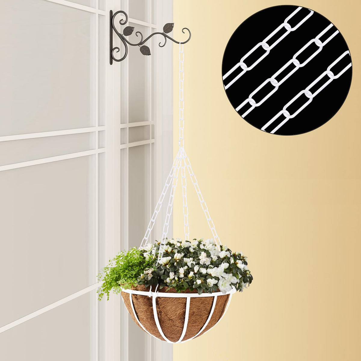 Omytie 6 Ft Heavy Duty Hanging Chain Kit with Connection Locks & Swag Ceiling Hooks for Lighting Fixture, Chandelier, Pendant, Lantern, Swag Lamp, Plant/Flower/Fruit Basket, Bird Feeder (White)