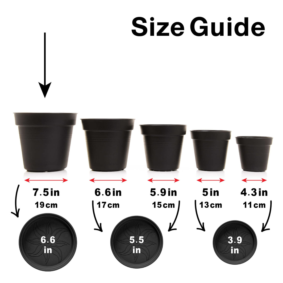 Mintra Garden Pots, 4 Pack Bulk Plastic Plant Pots with Drainage Tray, Round Indoor & Outdoor Decorative Planters with Drain Holes for Flowers, Herbs & Plants, 19cm Diameter – Grey, 7.5 in