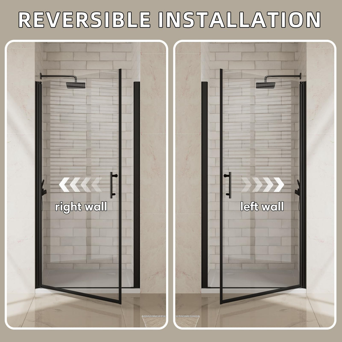 Royal Guard 24"-25.4" W x 72" H Frameless Pivot Shower Door,Swing Shower Glass Doors with 1/4"(6mm) Clear SGCC Tempered Glass,Reversible Installtion,Matte Black