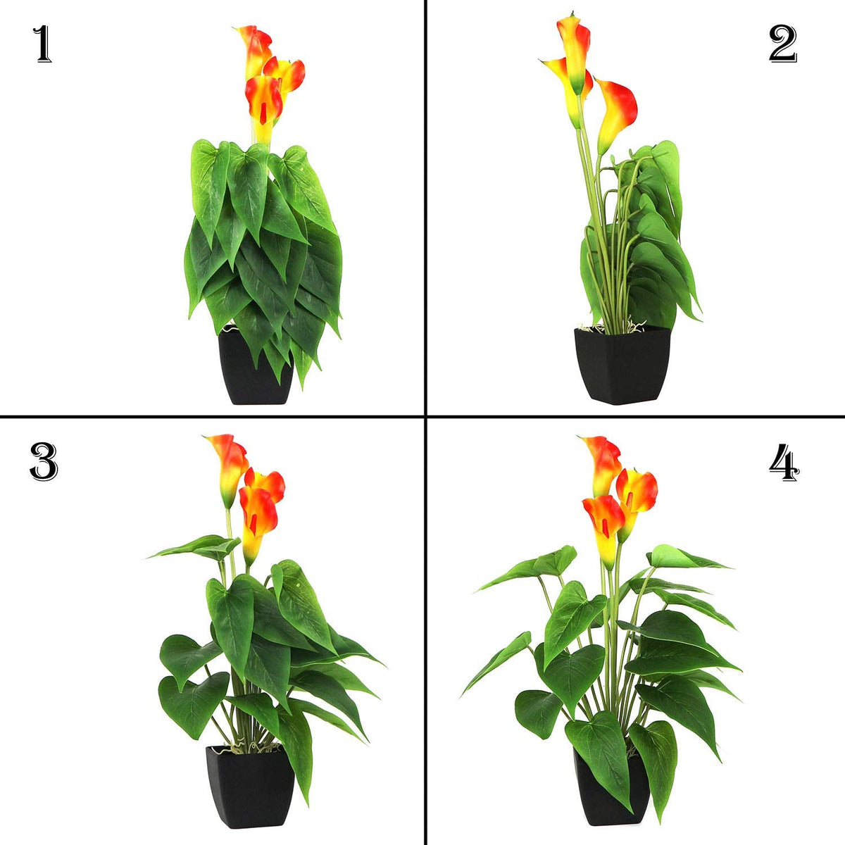 Beebel Artificial Flower Plants Calla Lily Faux Small Potted Plant with Black Pot Fake Bonsai Flower for Home, Office, Indoor and Outdoor Occasions Decor (Orange Fake Flower)