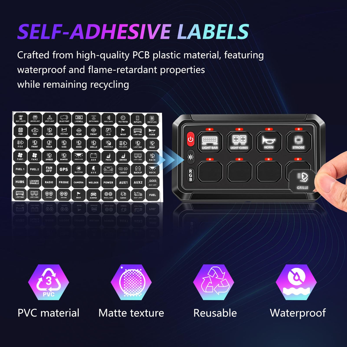 Chelhead 8 Gang RGB Switch Panel 12V Switch Toggle Momentary Pulsed 8 Circuit Control Relay Waterproof Compatible with Bus Car UTV ATV SUV Jeep Golf Cart Off-Road