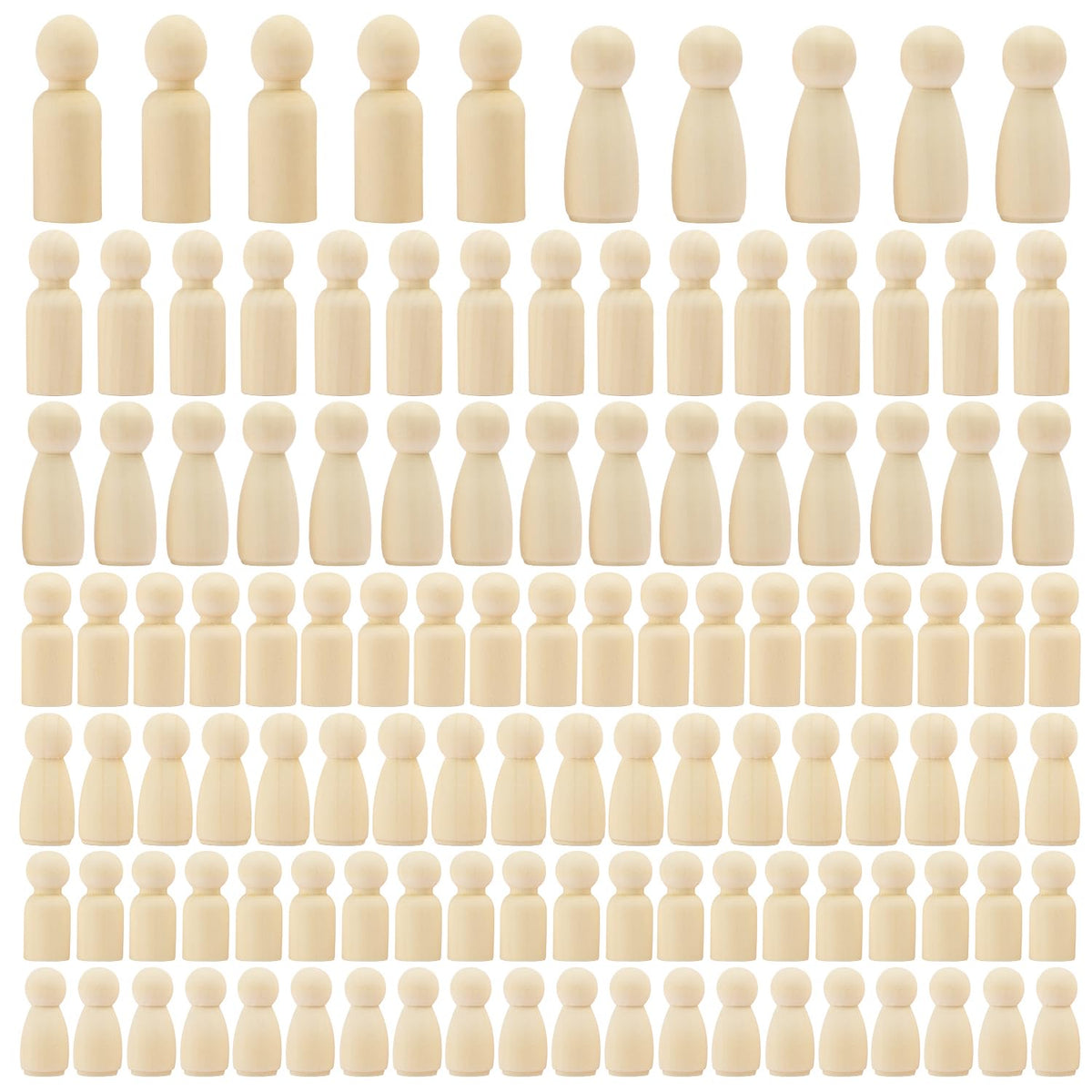 150 Pieces Wooden Peg Doll, Unfinished Wooden Peg Dolls in Different Shapes and Sizes, Perfect for DIY Art and Craft, Painting, Table Setting by GNIEMCKIN