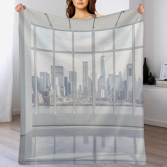 TOWINSFB Window View Cityscape Flannel Throw Blanket, Soft Lightweight Cozy Warm Funny Modern City Building Blanket for Couch Bed Travel- 30"x40"