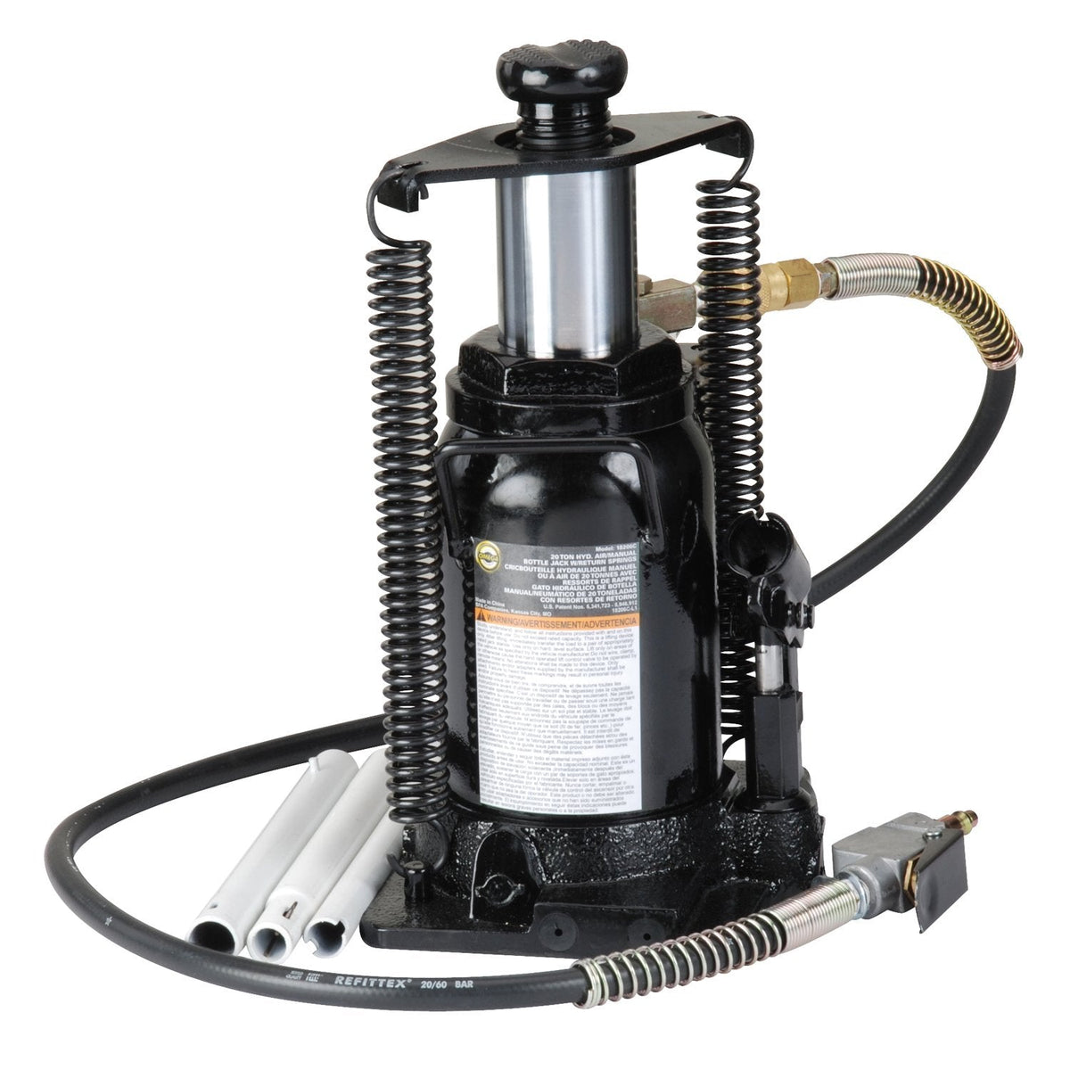 Omega 18206C Black Hydraulic Bottle Jack with Return Springs - 20 Ton Capacity