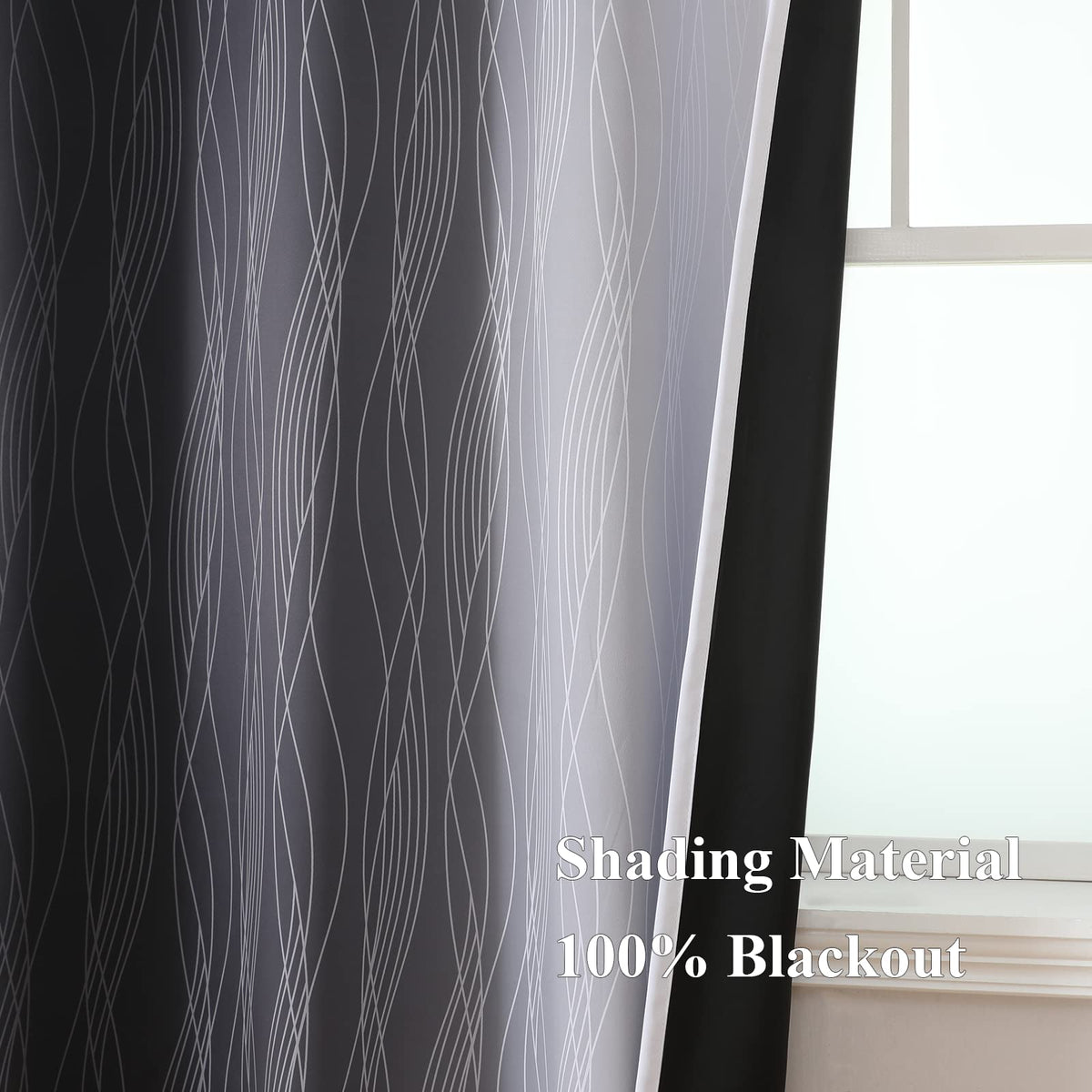 Estelar Textiler Thermal Insulated Blackout Curtains for Bedroom, Ombre Black and Greyish White Blackout Drapes for Living Room, Gradient Full Light Blocking Energy Saving Curtains, 52Wx84L, 2 Panels