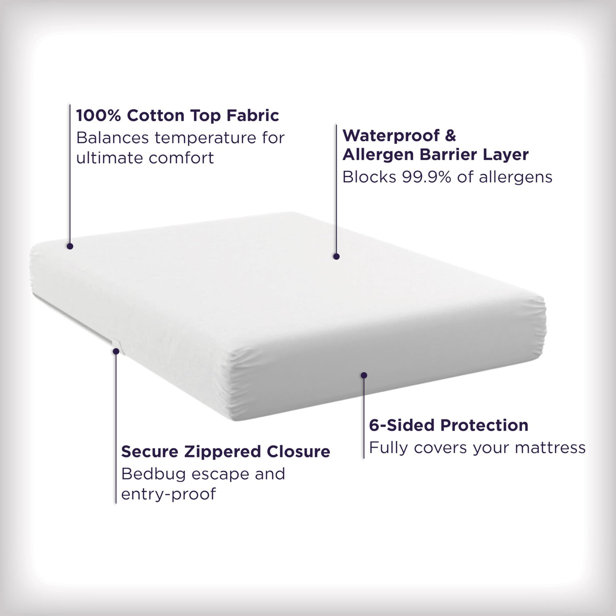 AllerEase Ultimate Allergy Protection and Comfort Zippered Mattress Protector Queen, White