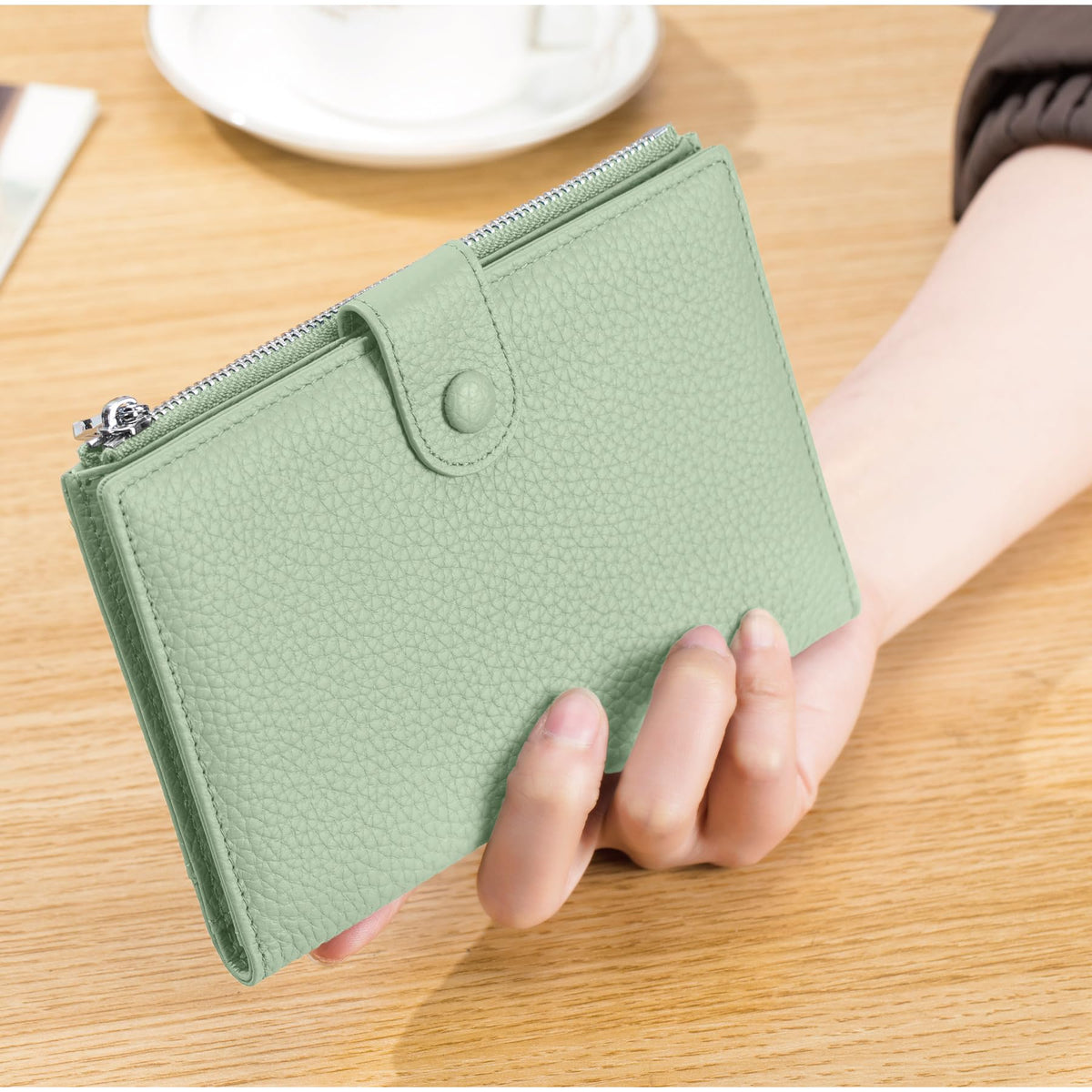 Leather Passport Holder for Women, Slim RFID Blocking Travel Wallet, Compact Passport Wallet with Zippered Coins Pocket and SIM Slots, Ladies Passport Cover Case