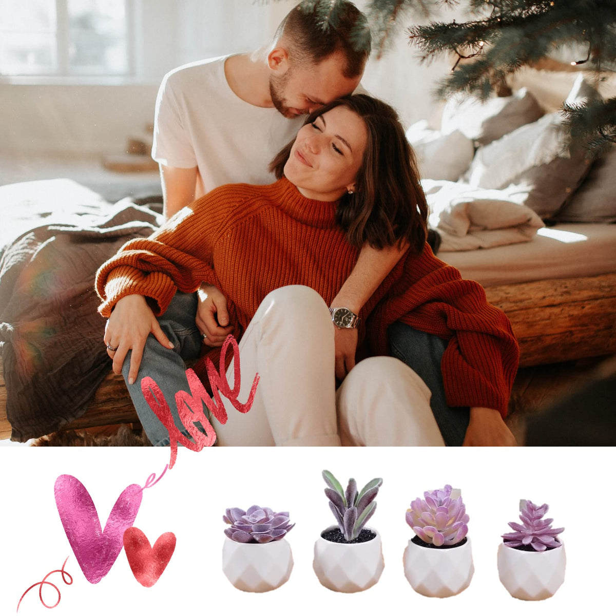 CADNLY Fake Succulent Plant Set - Artificial Desk Plants for Women Desk - Realistic Faux Succulents in Ceramic Pots - Mini Purple Decor for Bedroom Bathroom Office Shelf 4 Pack