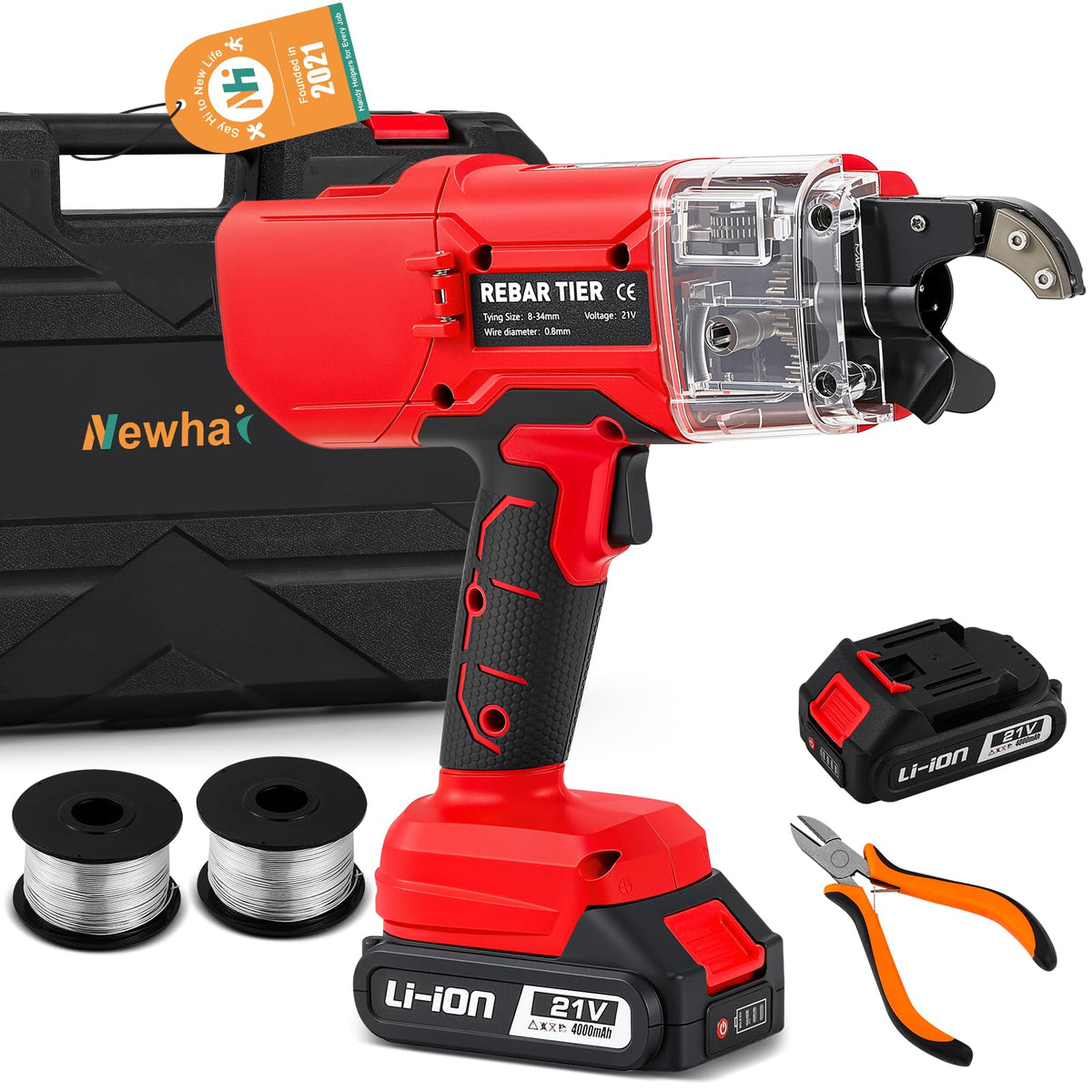 Rebar Tying Machine, Automatic Rebar Tie Gun, Electric Cordless Wire Twister Tool, Battery Powered 1-9 Tightness Adjustable for Φ 0.3" to 1.3" Rebars