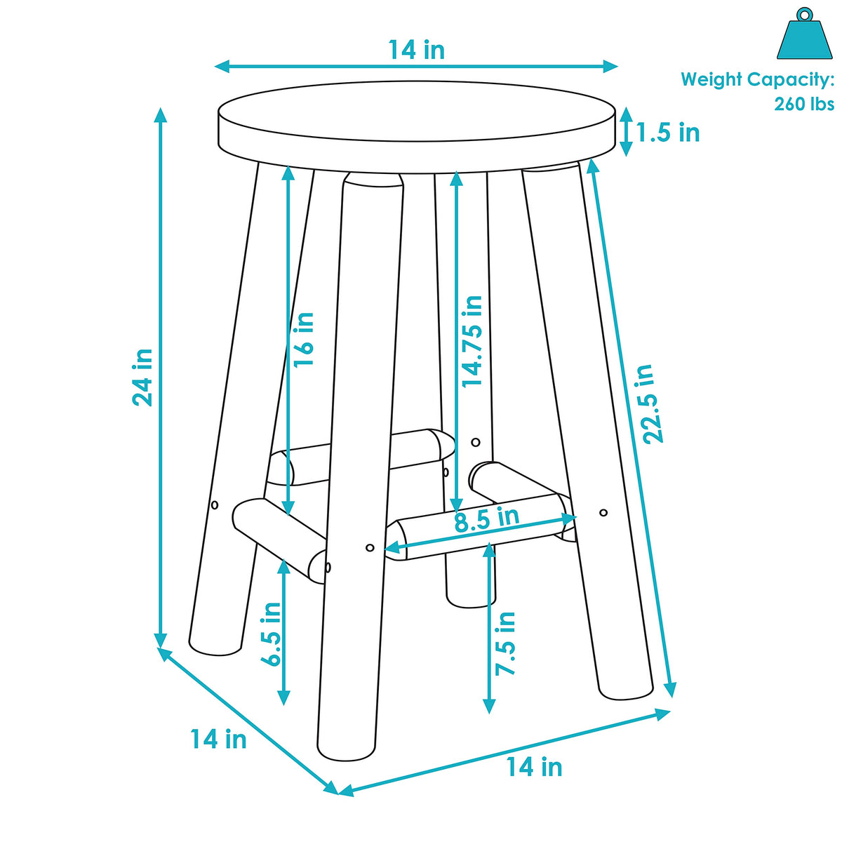 Sunnydaze 24-Inch Fir Wood Backless Counter-Height Stool - Unfinished