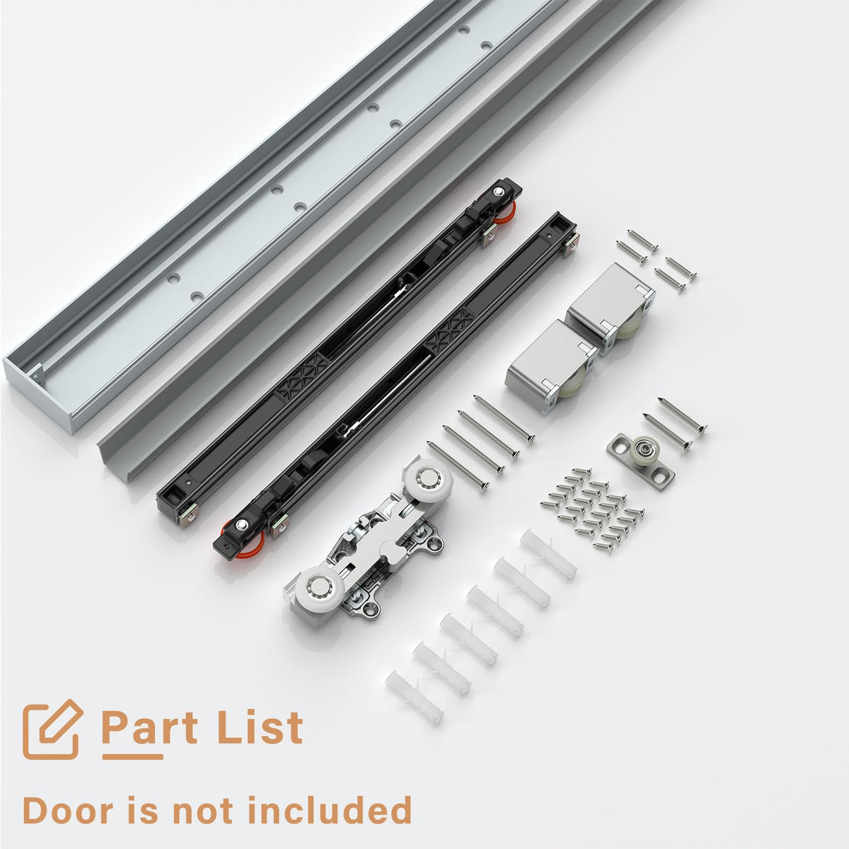 FINOSEN 32inch Concealed Sliding Barn Door Hardware with Soft Close Mechanism, Invisible Floor Track, Fit MIN Opening Width 24in, Wall Mount System, Aluminum(Door is not Included)