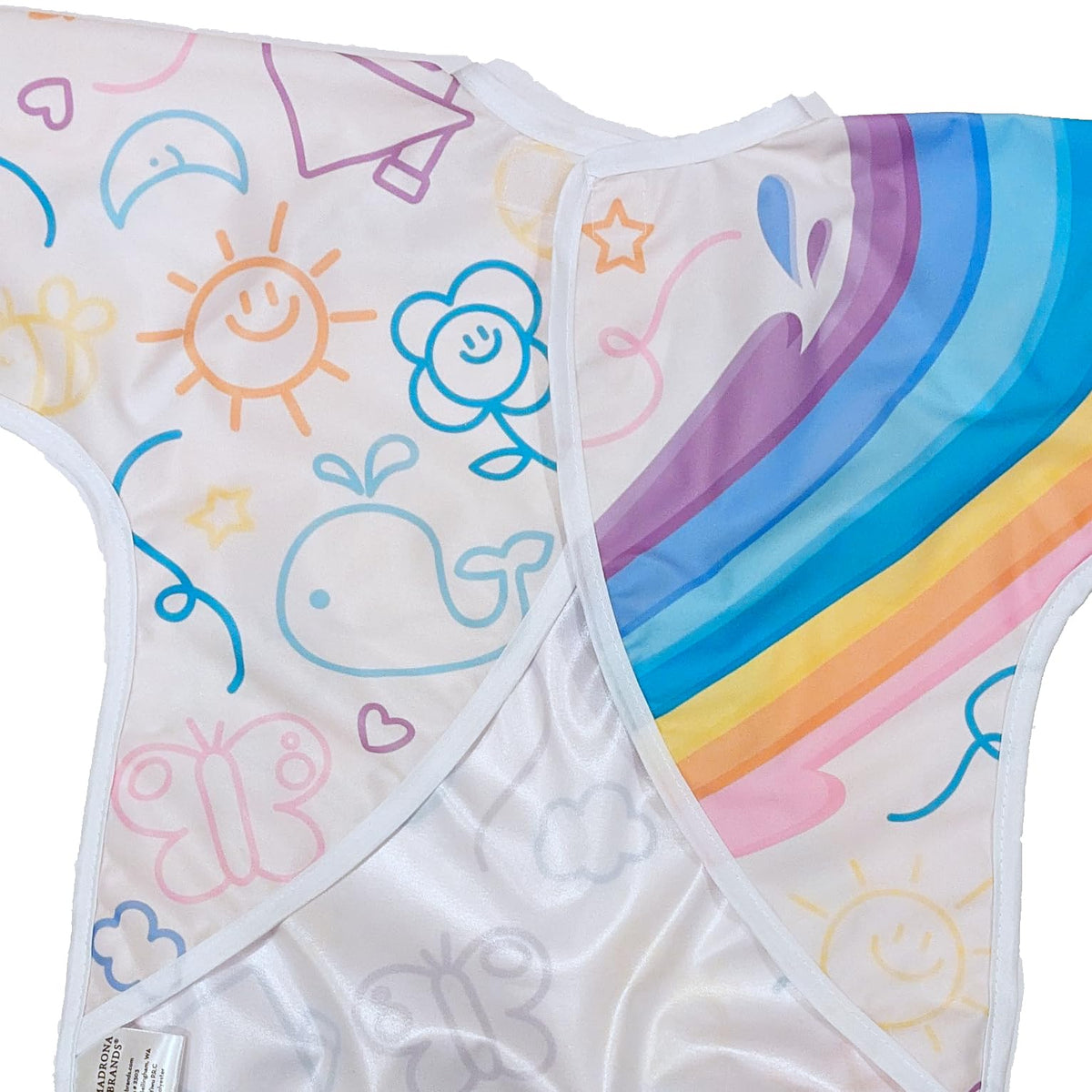 Madrona Brands Rainbow Doodle Full Long Sleeve Waterproof Toddler Art Smock | Crafts Cover, Paint Apron, Baby Bib | Fits Kids 1-3 Years