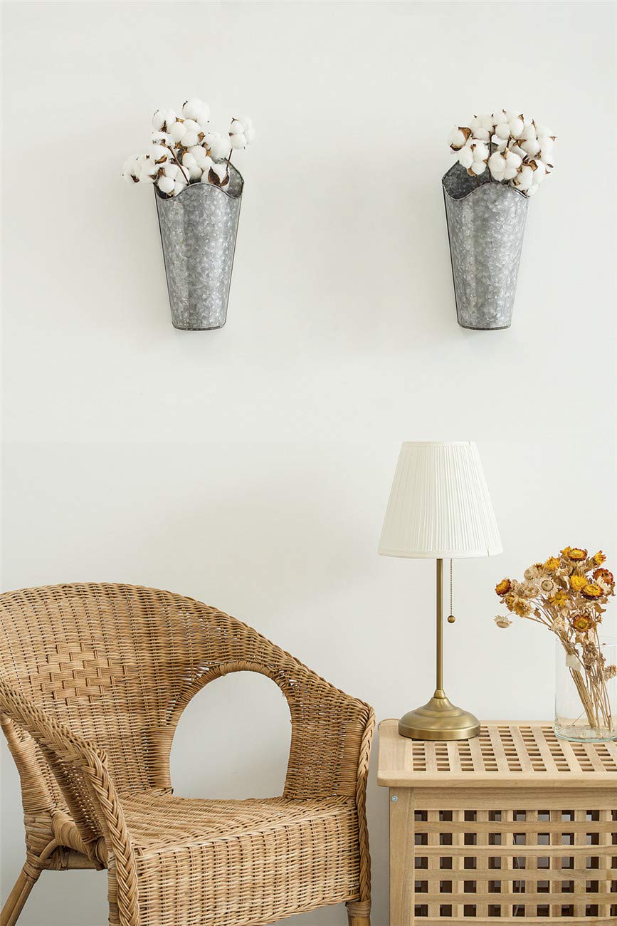 Mkono Galvanized Metal Wall Planter Farmhouse Wall Vase for Artificial Plants Flowers, Rustic Hanging Fake Flowers Holder Country Home Bedroom Living Room Decor Set of 2, Silver, Small