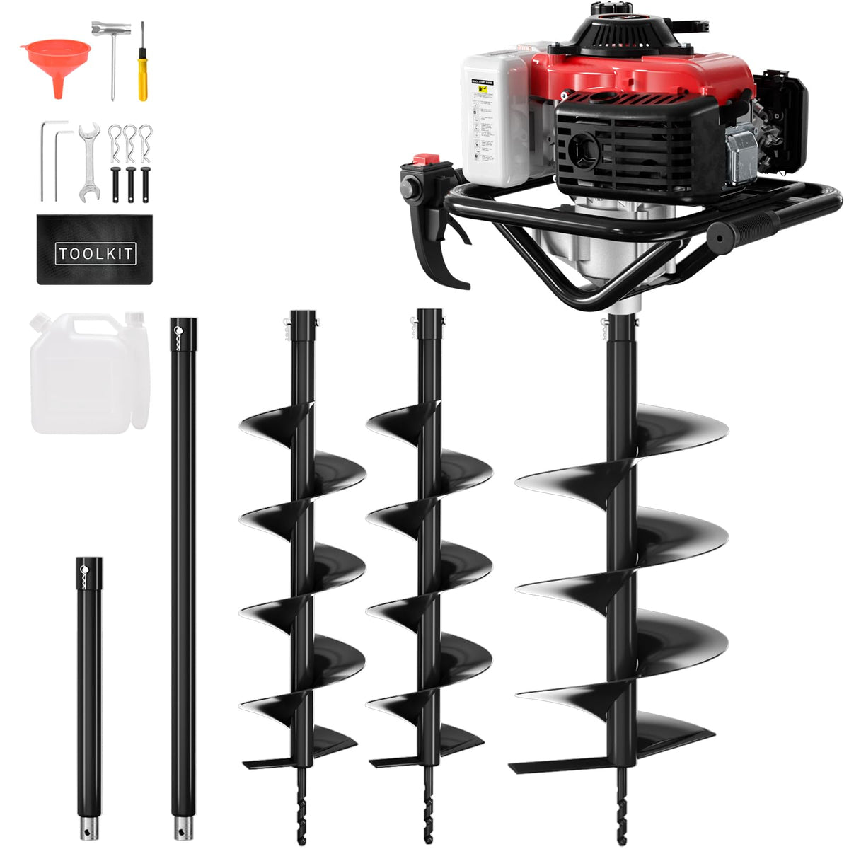 Baotree Post Hole Digger, 78cc Auger Post Hole Digger, 4-Stoke Gas Powered Earth Digger with 2 Auger Drill Bits(6" & 8") + 2 Extension Rods, for Farmland, Garden and Plant (78CC)