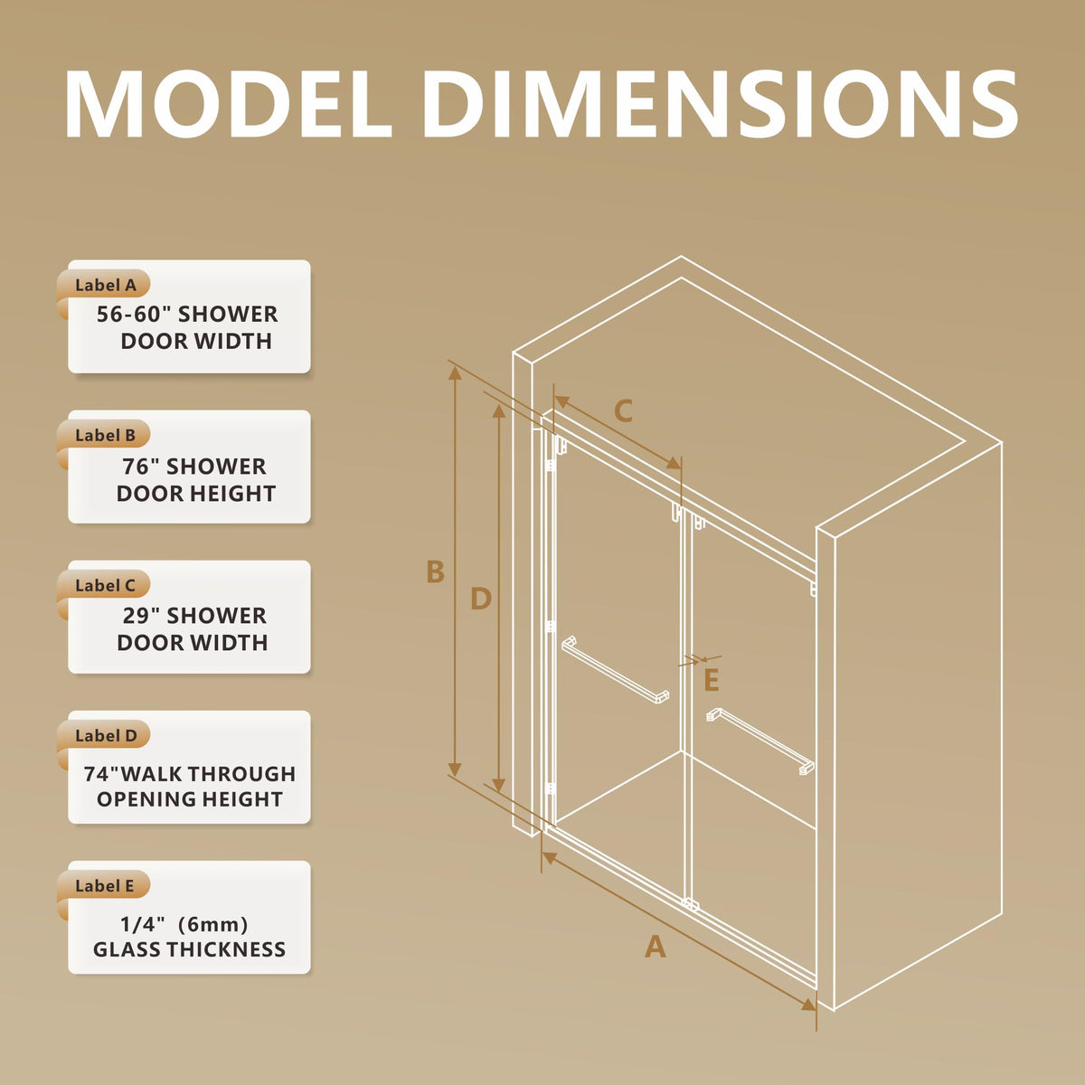 RFN 56-60" W x 76" H Framed Bypass Double Sliding Shower Door, 1/4" (6 mm) Easy-to-Clean Treated Clear Tempered SGCC Glass,Bathroom Door(Brushed Gold, 56-60" W*76" H)