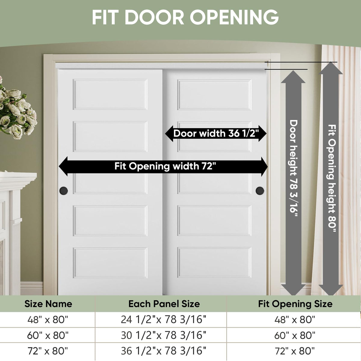 BARNSMITH 72x80 in 5-Panel Bypass Sliding Closet Door, White Primed Door Slab with Bypass Closet Track Hardware Kits, Paintable and Lightweight