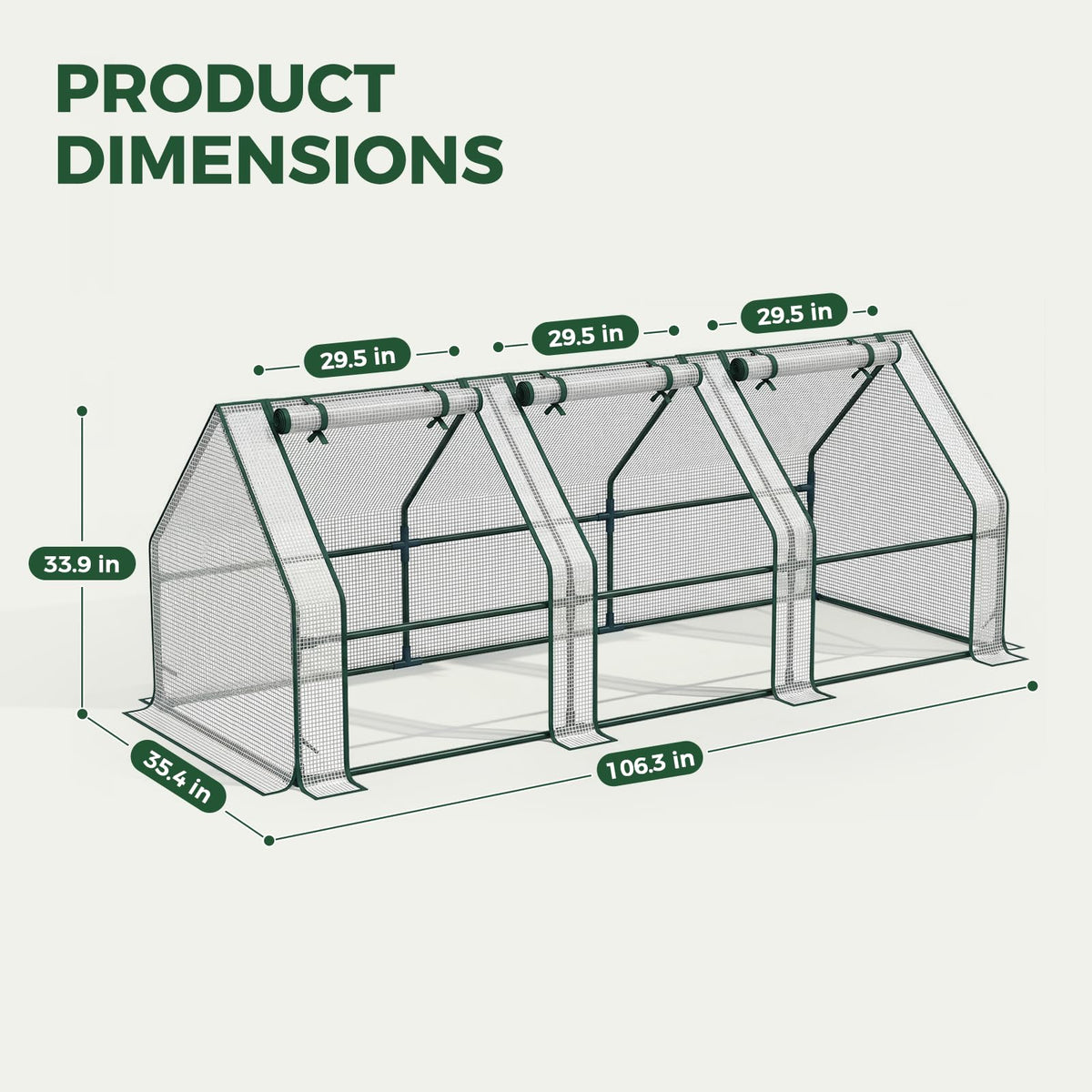 Gentingbro 106 x 36 x 34-Inch Mini Greenhouse Outdoor Invernaderos para Plantas Exterior with Fully Openable Zipper Door Cover Portable Frame with Reinforced U-Shaped Ground Stakes