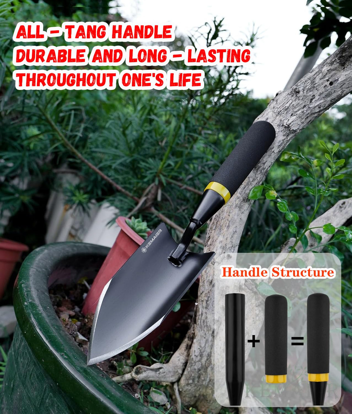 Heavy Duty Gardening Hand Trowel - Carbon Steel Garden Trowel with Rubberized Handle, Ideal for Soil Planting, Digging, Transplanting