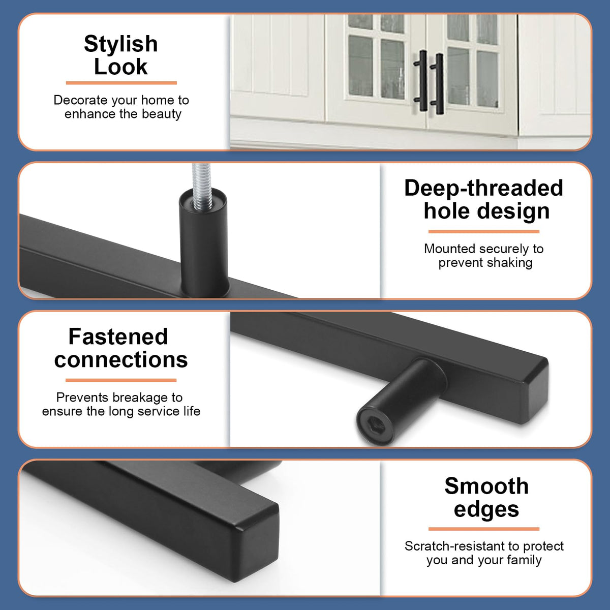 AEEKEL 30 Pack Square Cabinet Handles Matte Black Drawer Pulls 5" Length, 3" Hole Center Kitchen Handles for Cabinets Pulls, Stainless Steel Cabinet Hardware for Bedroom Bathroom Office