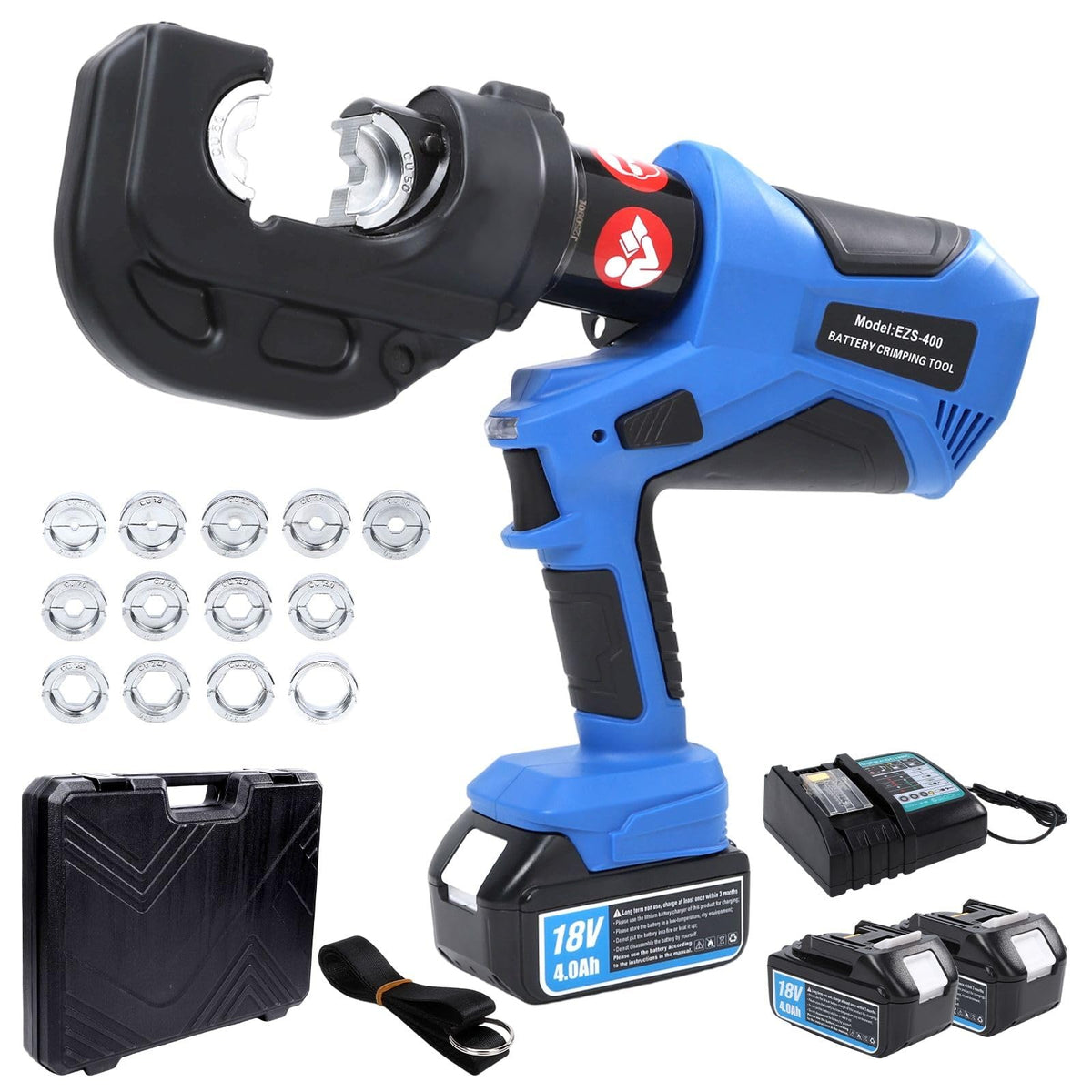 Electric Hydraulic Crimping Tool, 120Kn Output Rechargeable Hydraulic Crimper, For Cu/Al Terminal, Electro-Pneumatic Welding Tool With 13 Dies, EZ-400
