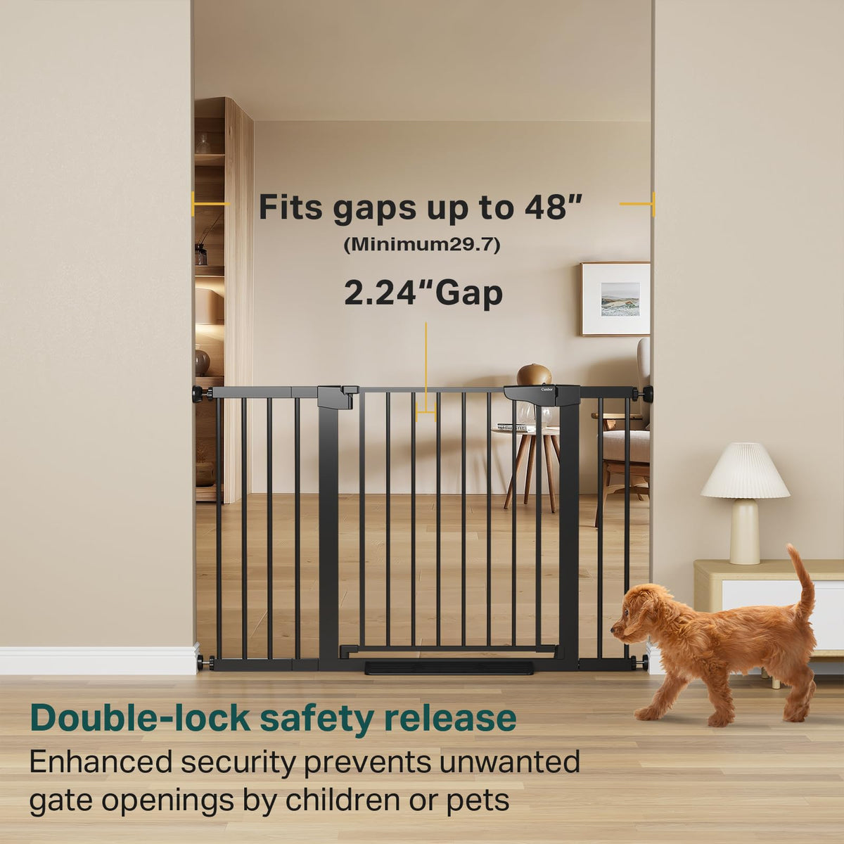 Cumbor 29.7-48" Baby Gate for Stairs, Mom's Choice Awards Winner-Dog Gate for Doorways, Auto Close Safety Pet Gate for Dogs Indoor, Easy Install Pressure Mounted Child Gate with Walk Thru Door, Black
