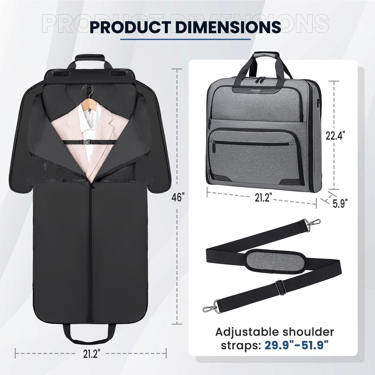 Garment Bags for Travel, Double Layered Carry on Garment Bag with Shoulder Strap, Foldable Suit Travel Bags for Men, Wrinkle Free Garment Travel Bag for Hanging Clothes, Dark Grey