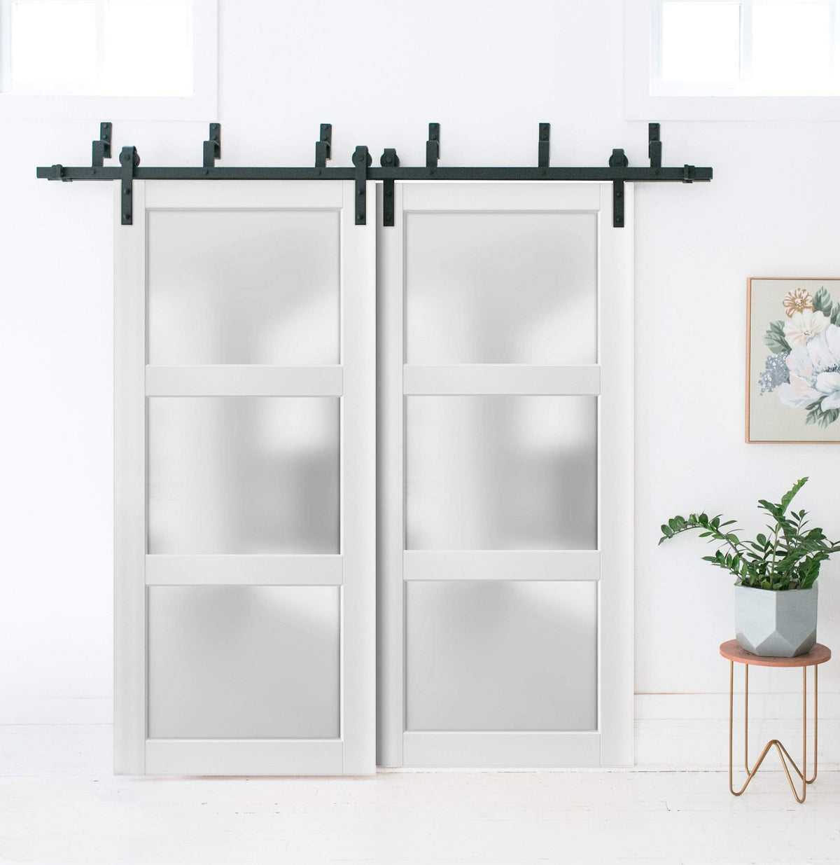 SARTODOORS Lite Slab Barn Door Panel | Lucia 2552 White Silk with Opaque Glass | Sturdy Finished Wooden Modern Doors | Pocket Closet Sliding -18" x 80"-Frosted Glass