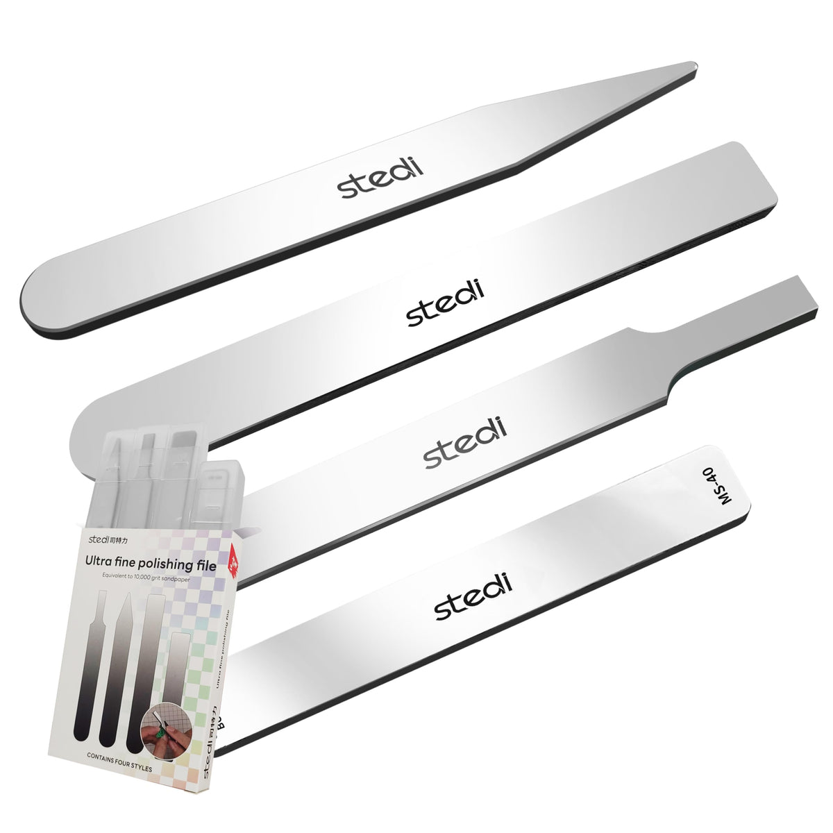 stedi Hobby Model Polishing Tools 4 PCS, Ultimate Precision Files #10000 Grit Glass Mirror Grinding Tools for Plastic Gundam Models, Wood, Resin-Base Parts.