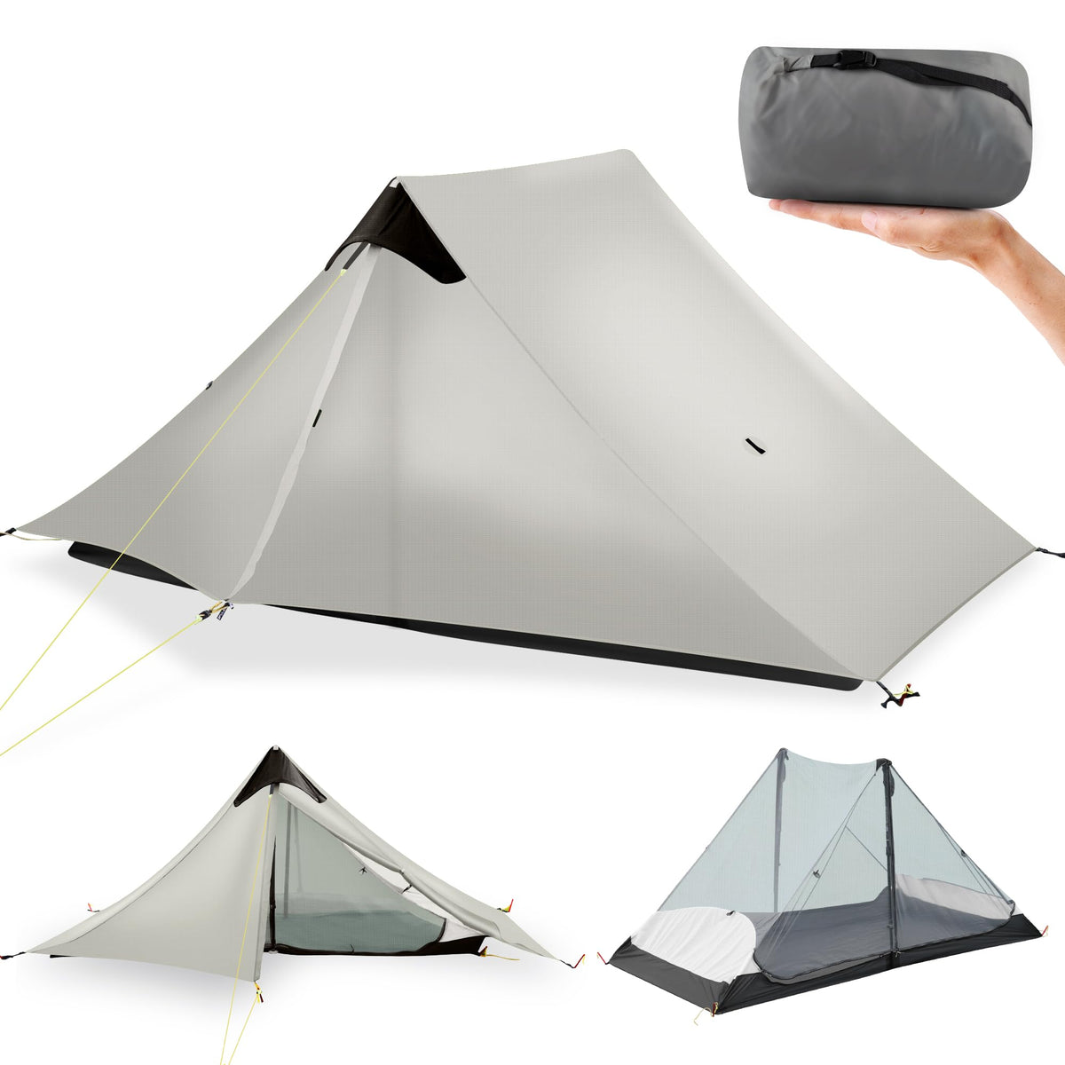 Ultralight Tent 3-Season Backpacking Tent 2 Person Camping Tent, Outdoor Lightweight LanShan Camping Tent Shelter for Camping, Trekking, Kayaking, Climbing, Hiking, 2 Person/Grey White