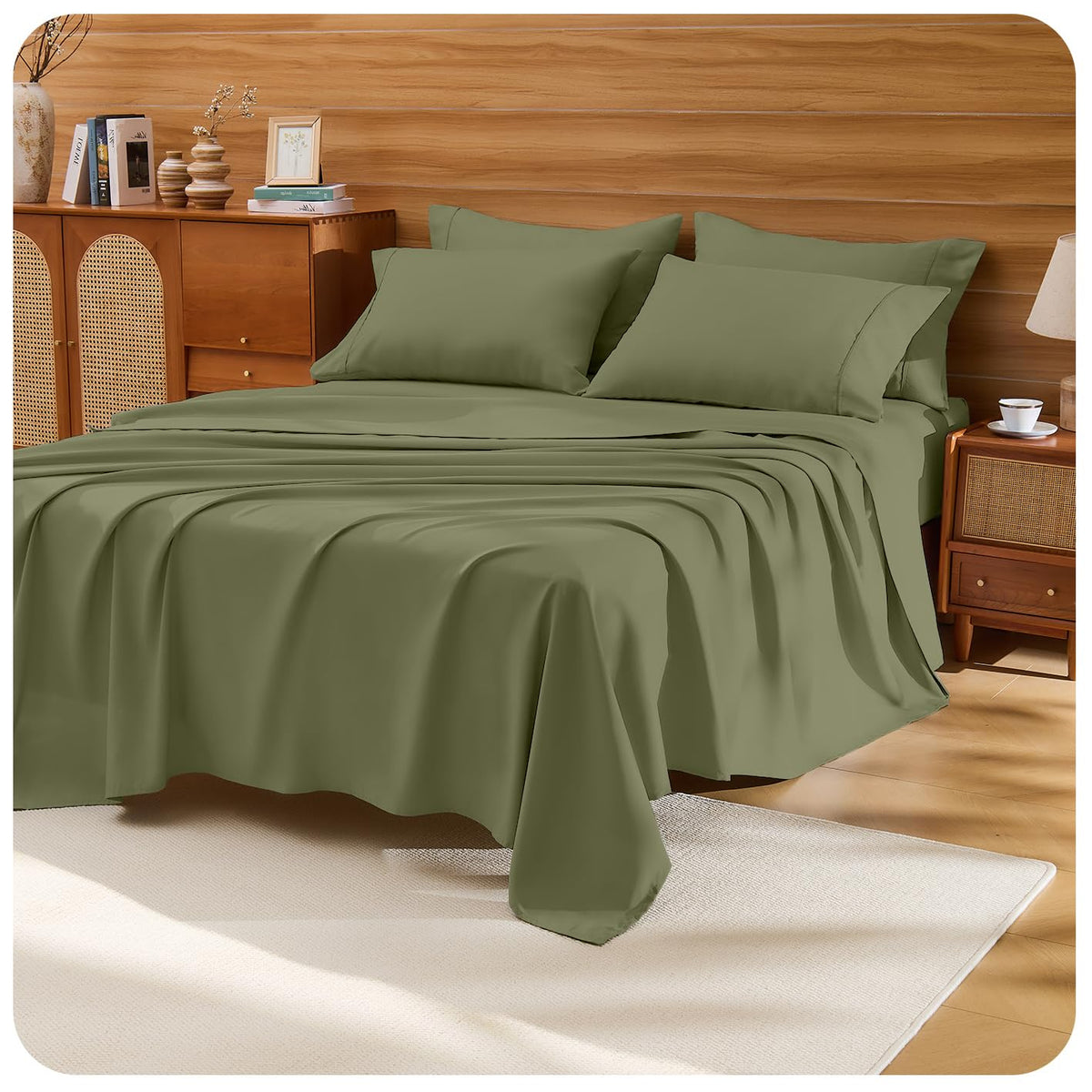 Loyalberry Queen Sheet Set- 6 Piece Breathable & Cooling Sheets | Ultra-Soft Hotel Luxury Bed Sheets | 18" Deep Pocket | Wrinkle, Fade, Stain Resistant (Olive Green, Queen)
